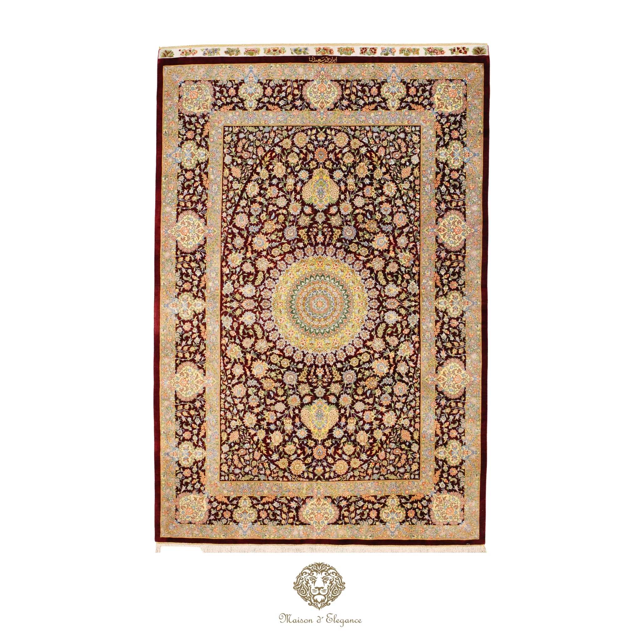 Pure Silk Persian Rug - Hand-Knotted Natural Dyed Masterpiece Signed