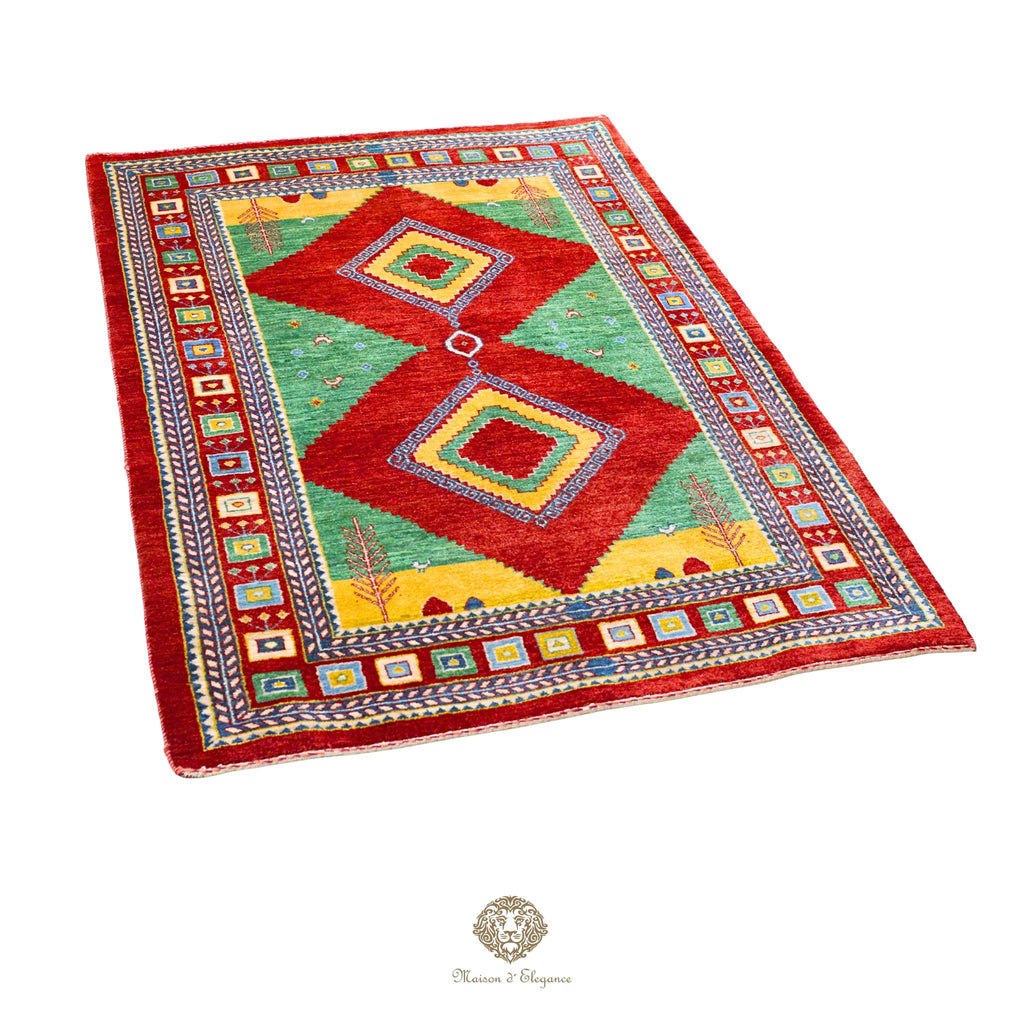 Alfombra persa Kashkuli colorida naturale | Gabbeh de lana hecha a mano 124 x 183 cm