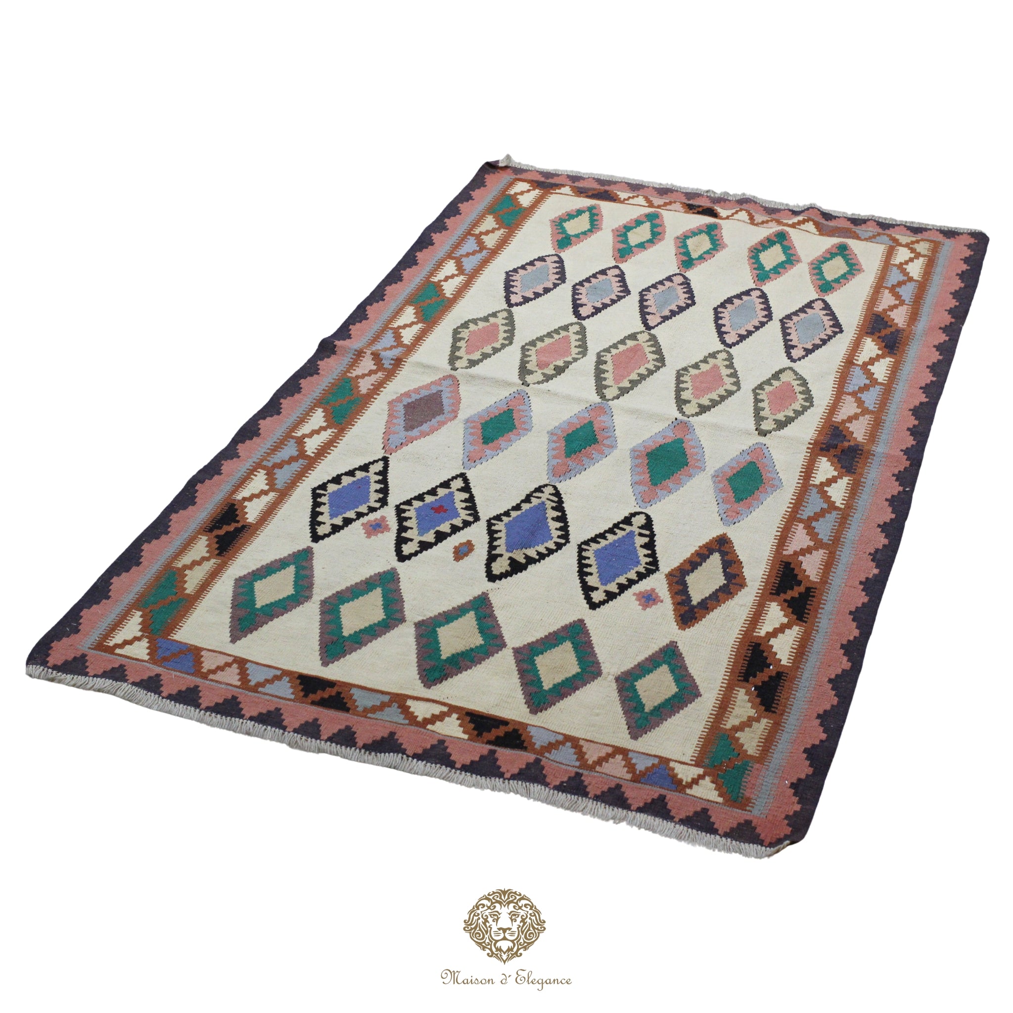 Alfombra Kilim Persa Qashqai Antigua Lana | Diseño Geométrico 126x201 cm