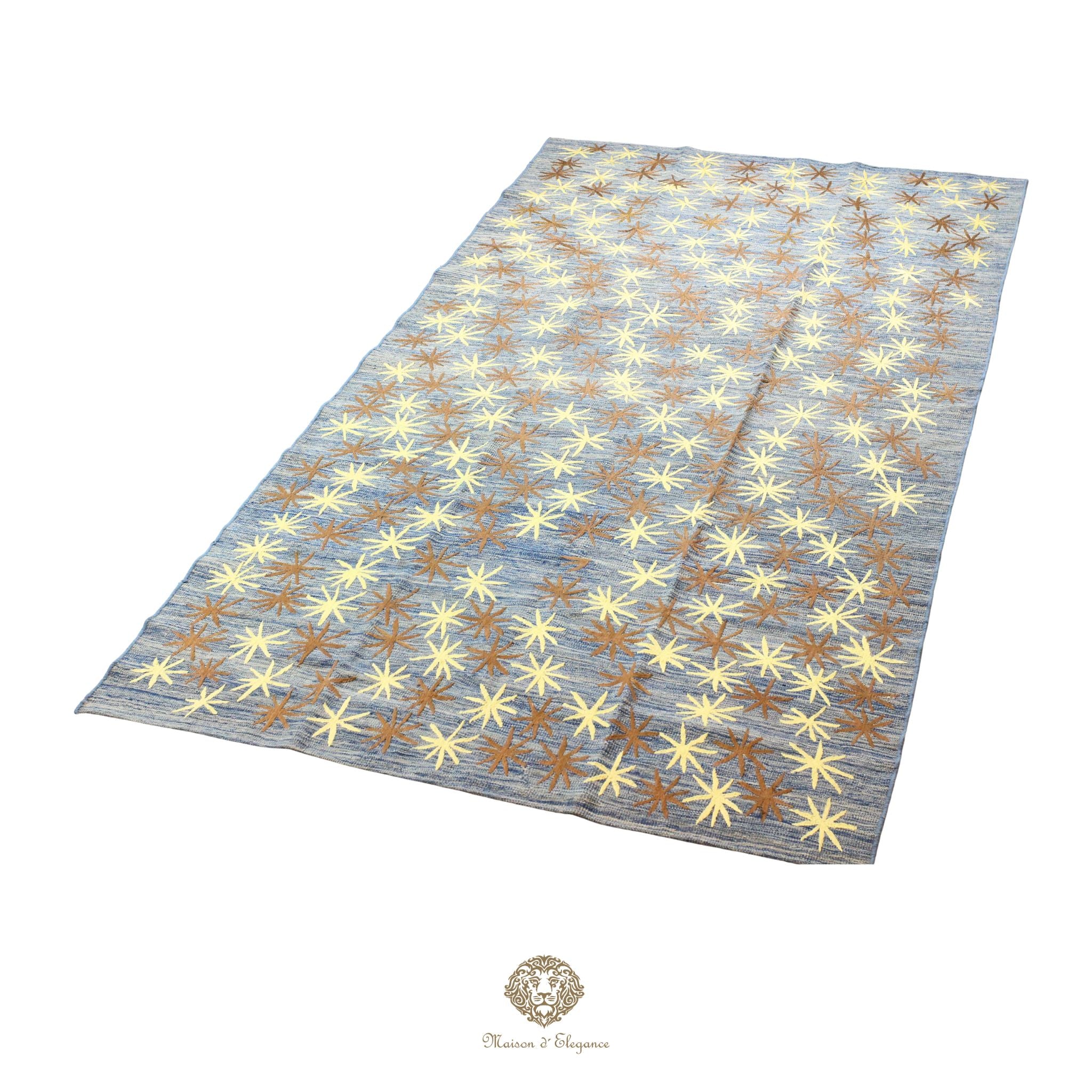 Kilim única moderna Tejido a Mano | Alfombra Plana de Lana y Seda con Tintes Naturales 186x357 cm