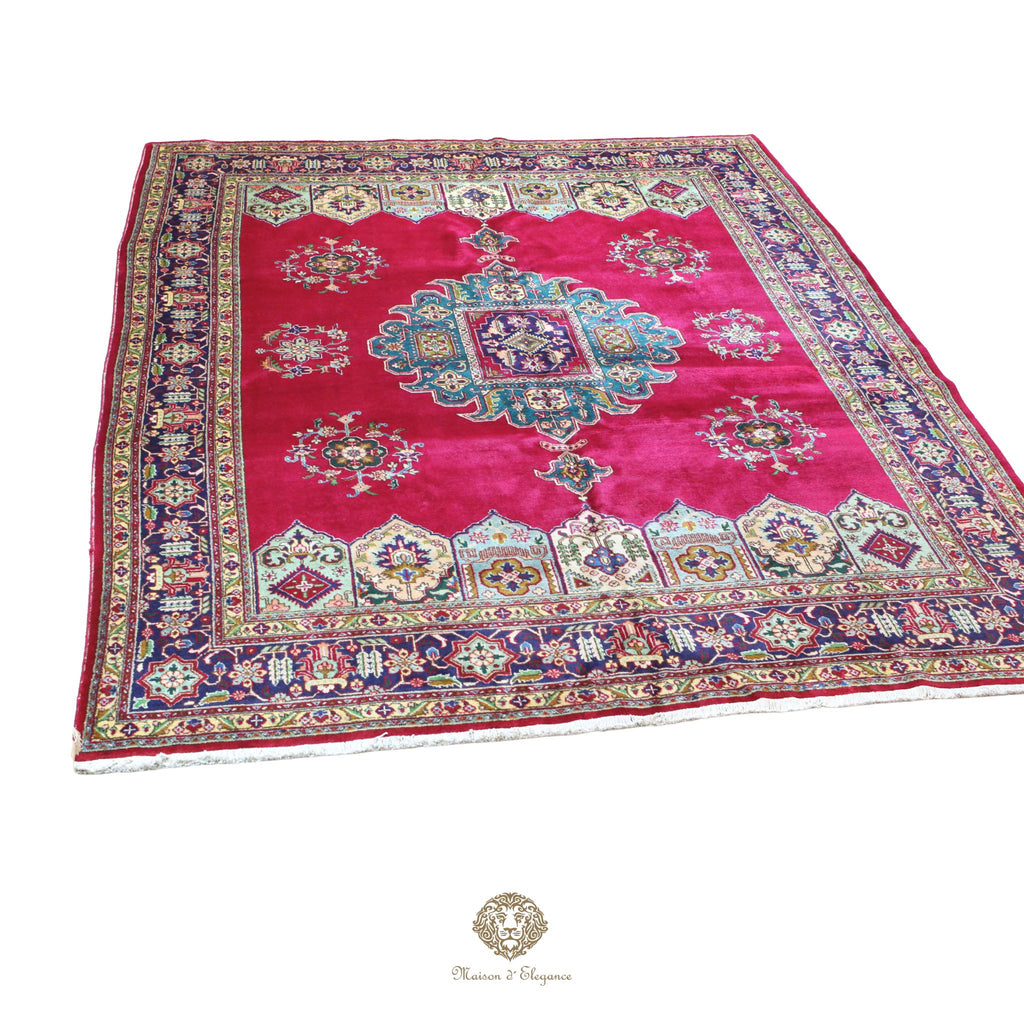 Alfombra persa clásica de lana Tabriz teñida naturalmente | Diseño de medallón hecho a mano 413 x 300 cm