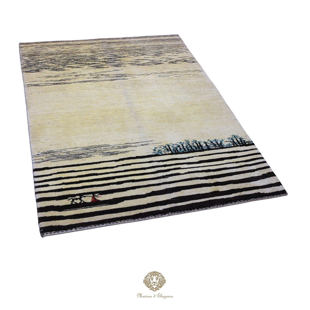 Alfombra persa Kashkuli blanca tribal naturale color | Gabbeh de lana hecha a mano 119 x 180 cm