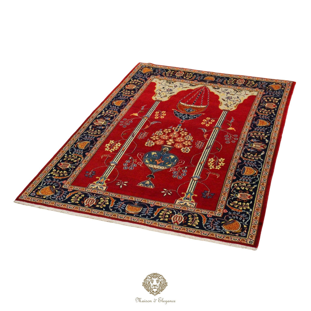 Decorative rug with intricate patterns on a white background