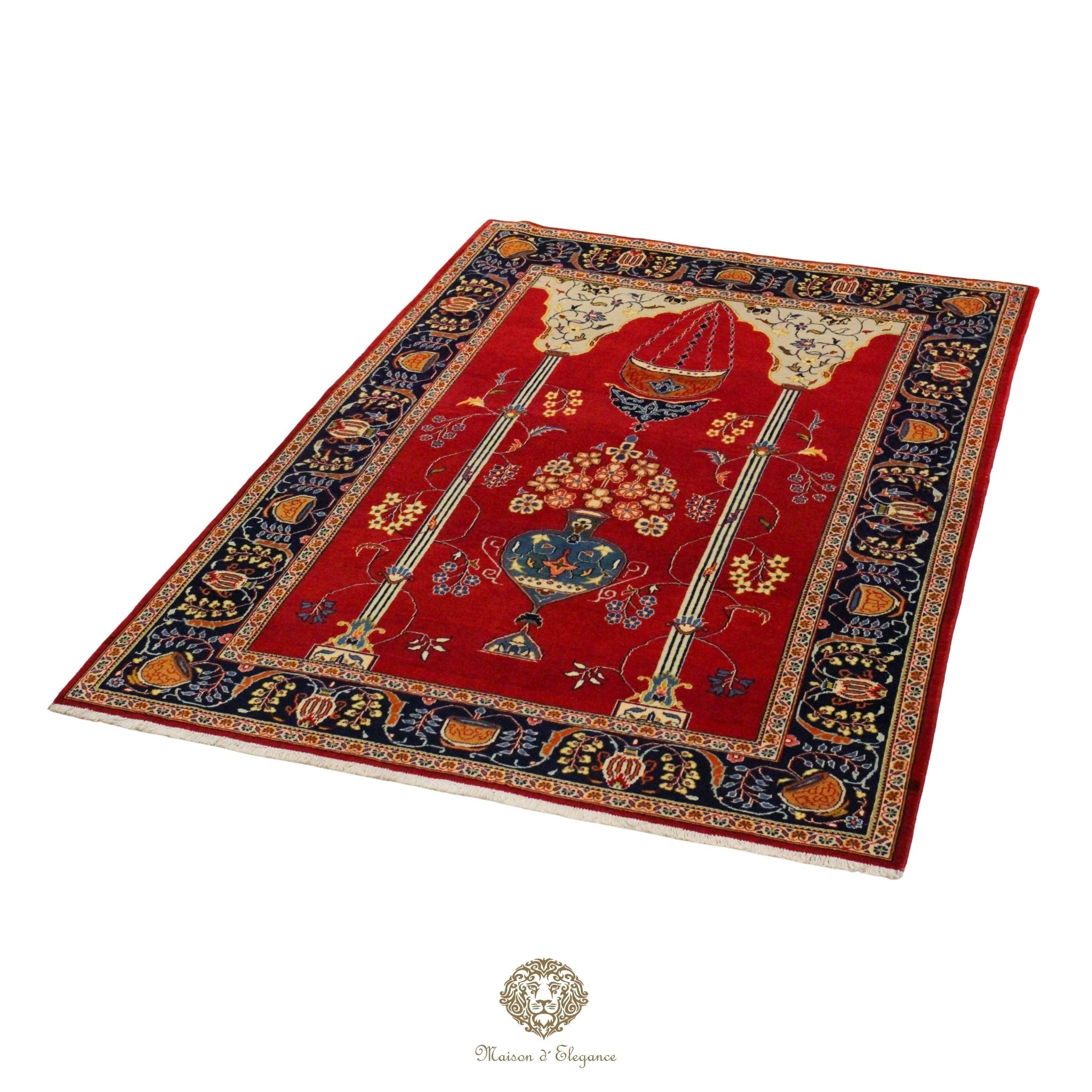 Decorative rug with intricate patterns on a white background