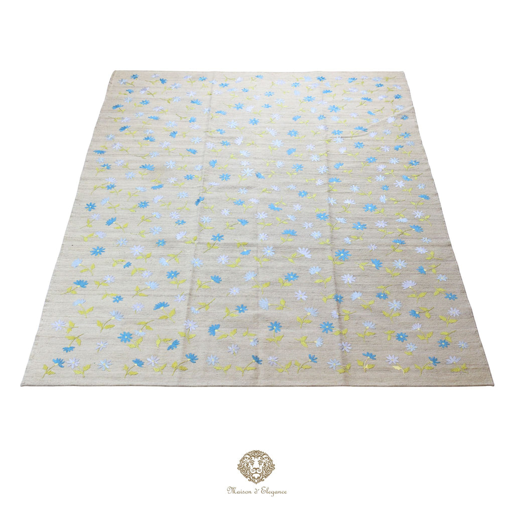 Kilim única moderna Tejido a Mano | Alfombra Plana de Lana y Seda con Tintes Naturales 209x281 cm