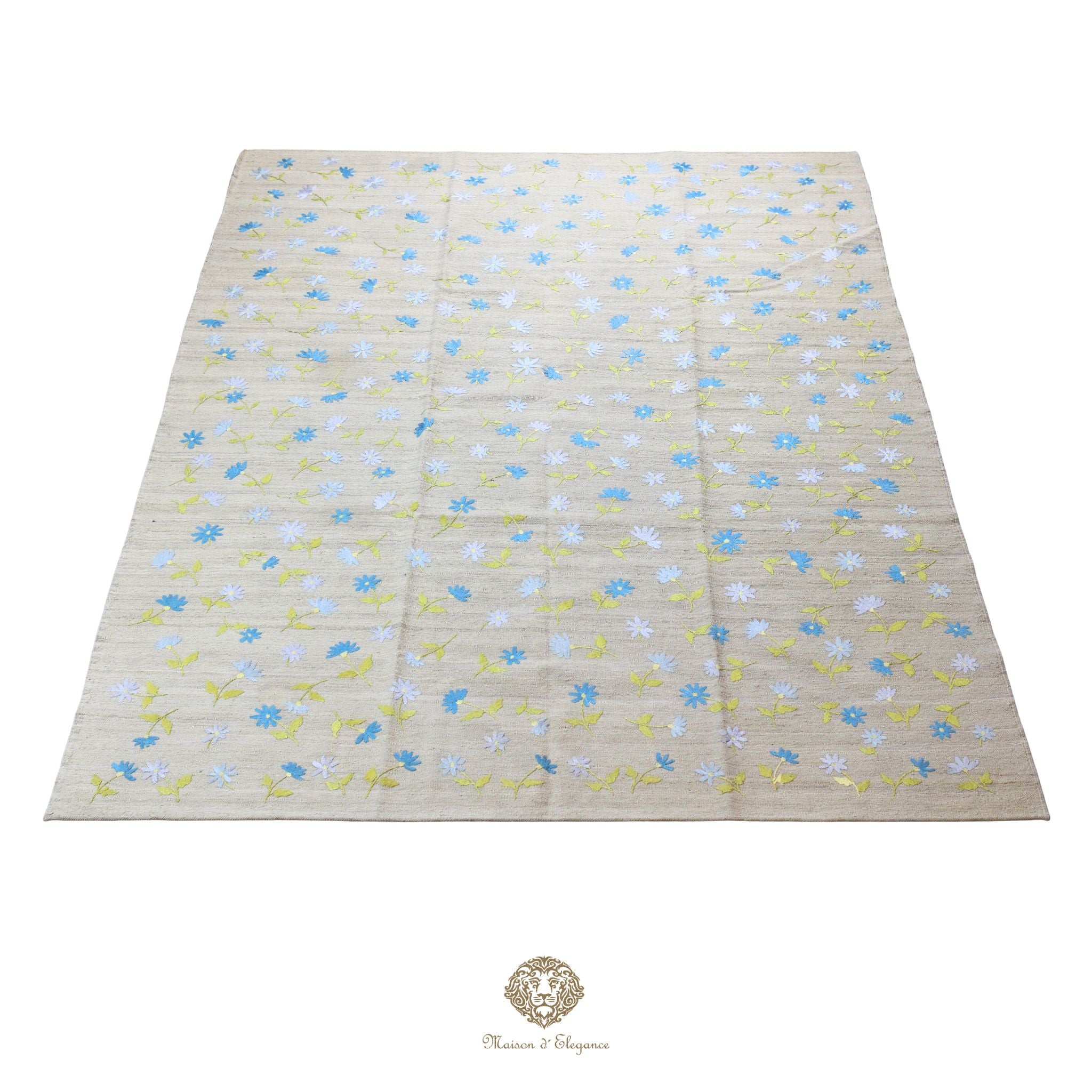 Kilim única moderna Tejido a Mano | Alfombra Plana de Lana y Seda con Tintes Naturales 209x281 cm