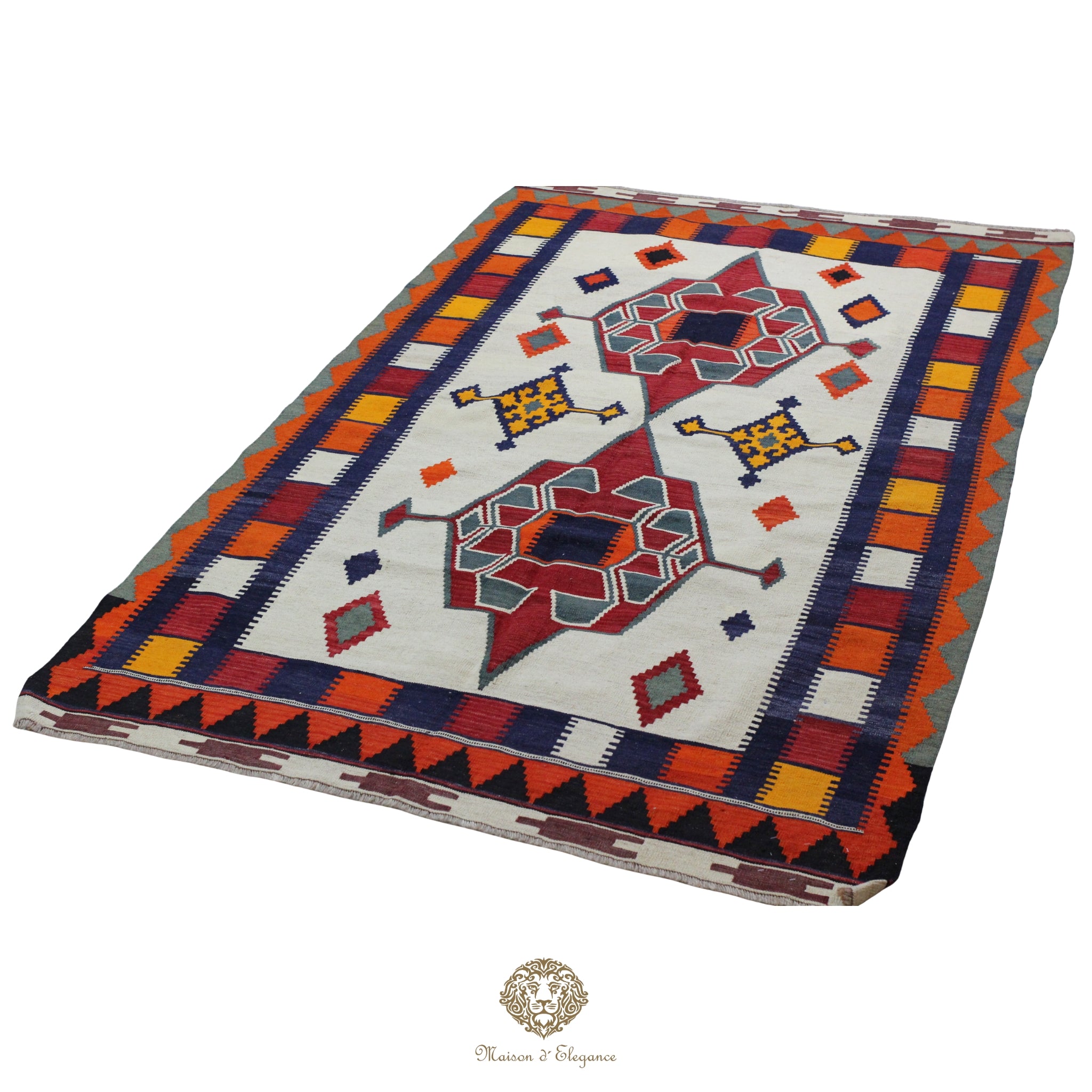 Decorative rug with geometric pattern on a white background