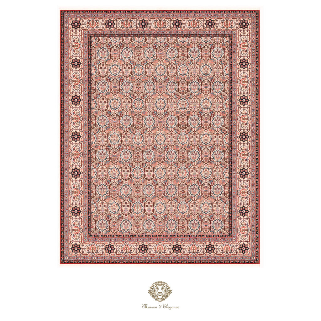 Decorative rug with intricate pattern on a white background