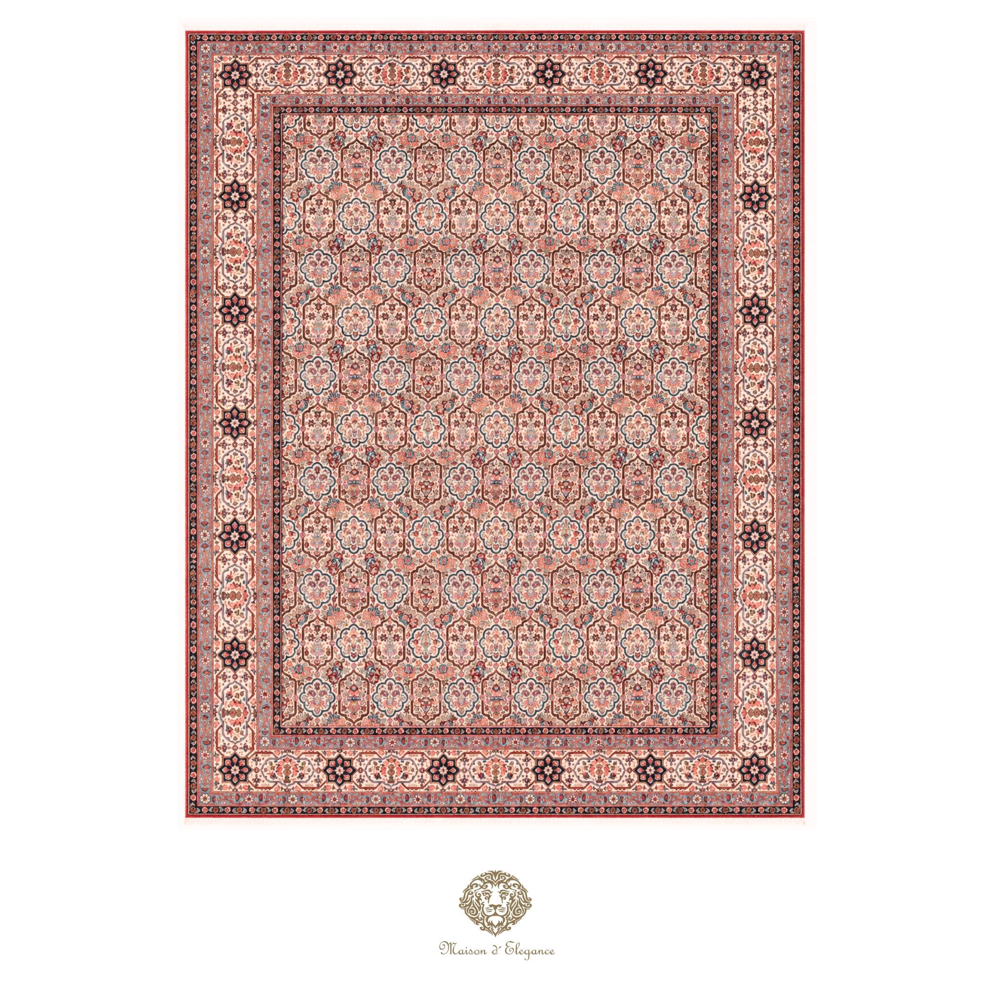 Decorative rug with intricate pattern on a white background