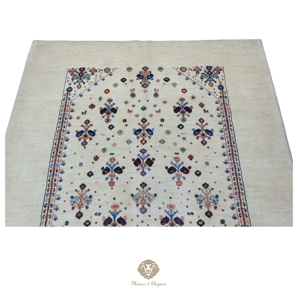 Alfombra persa Trible Fine Kashkuli con tintes naturales | Gabbeh de lana hecha a mano 141 x 200 cm