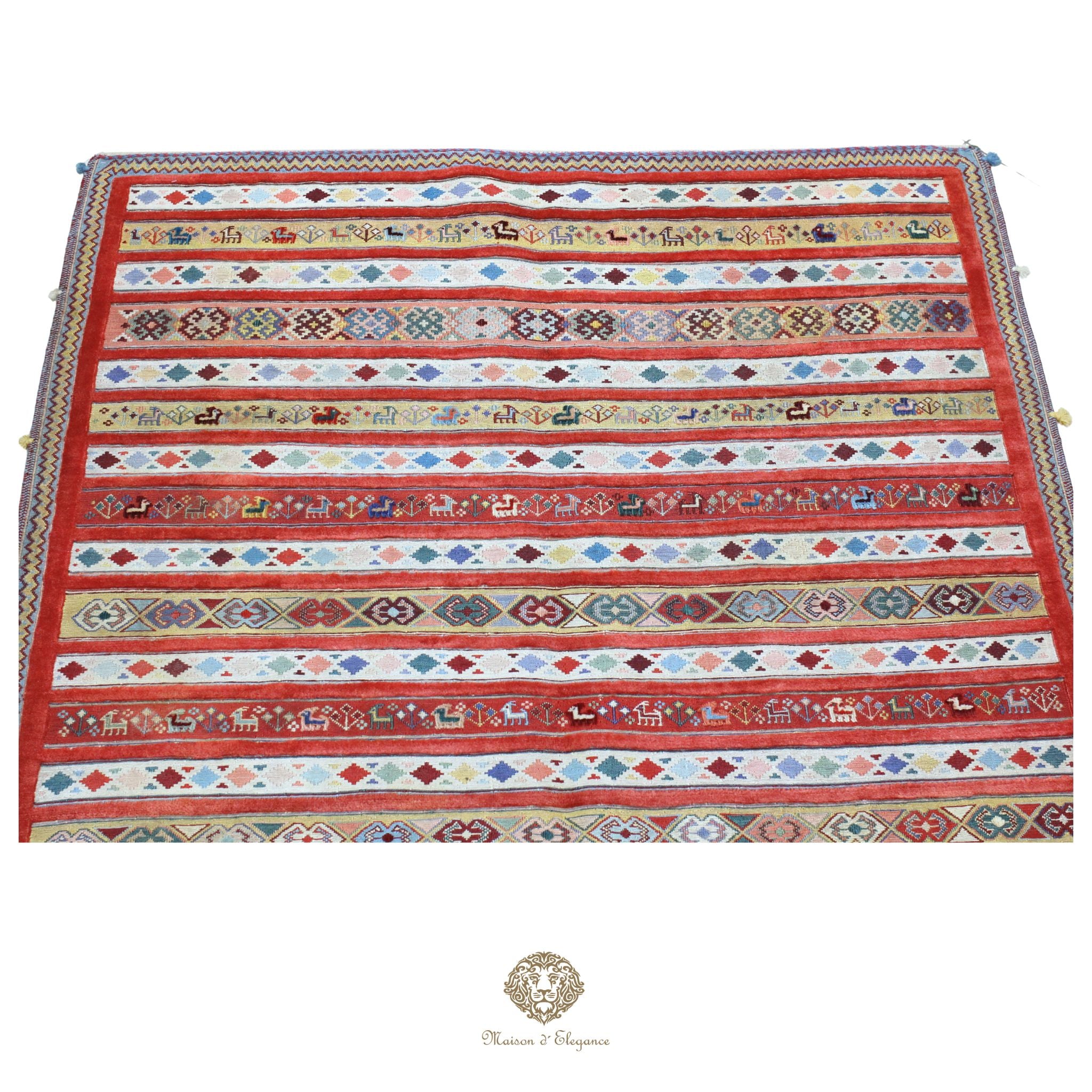 Kilim y alfombra persa Kashkuli de lana con tejido bitécnico | Relieve hecho a mano, color natural, 144 x 200 cm