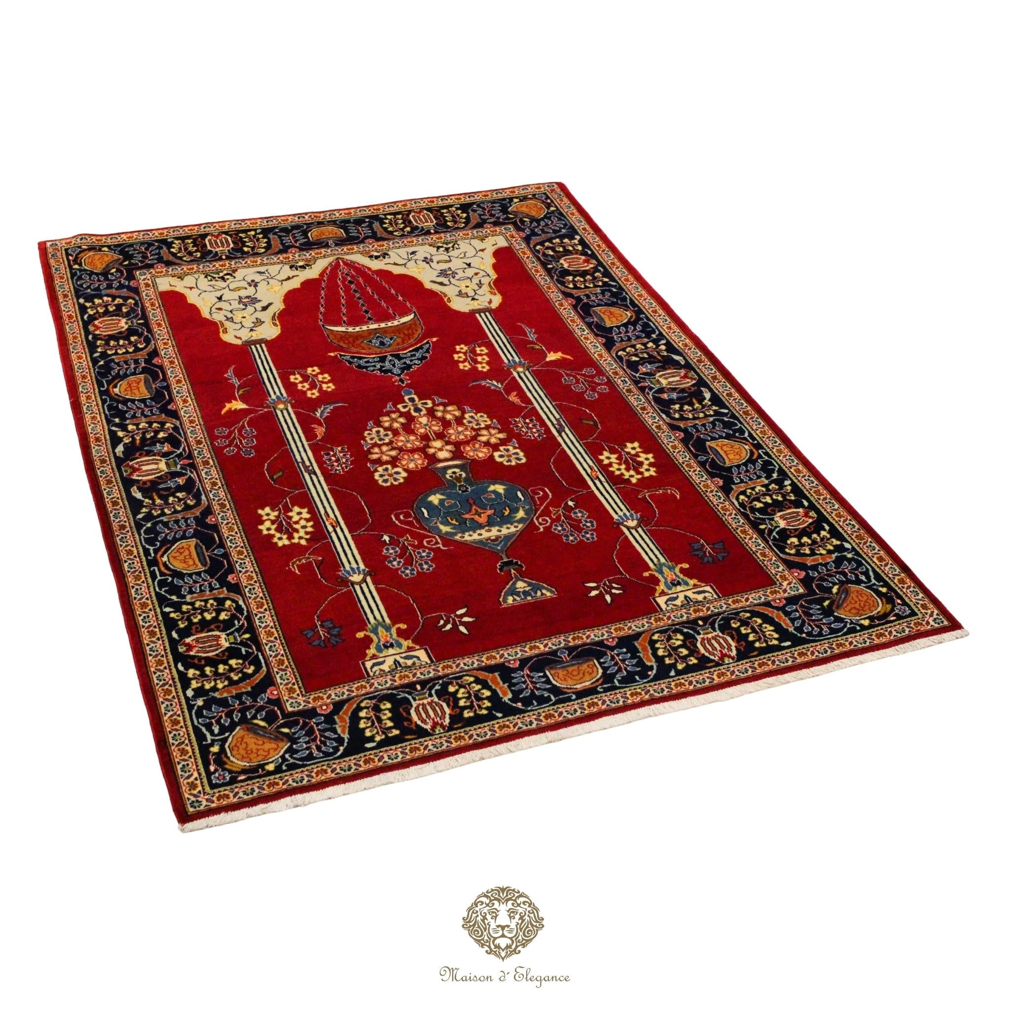 Decorative rug with intricate patterns on a white background