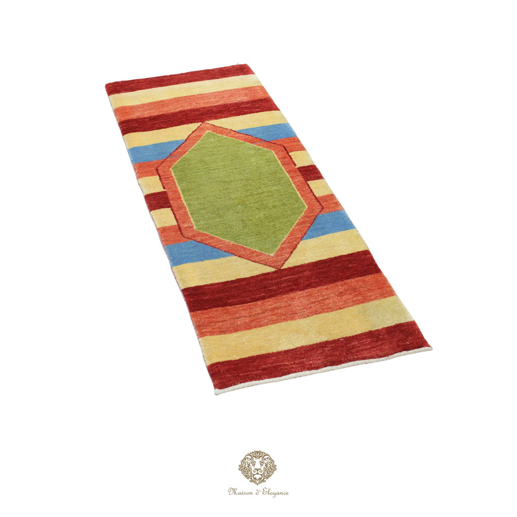 Alfombra persa Kashkuli Loribaft teñida con tintes naturales | Gabbeh de lana hecha a mano 55 x 140 cm