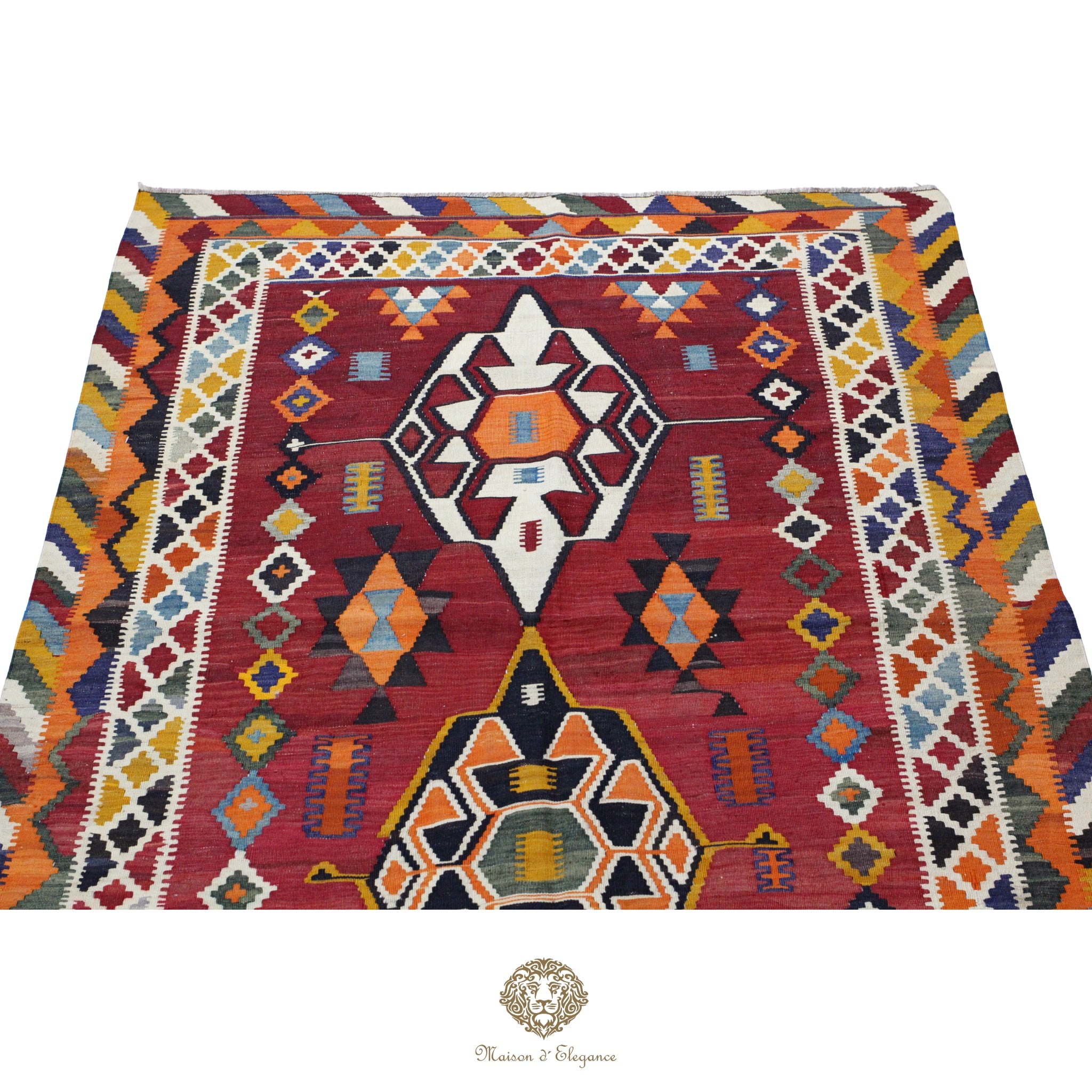 Alfombra Kilim Persa Qashqai Antigua Lana Natural Diseño Geométrico 159x225 cm