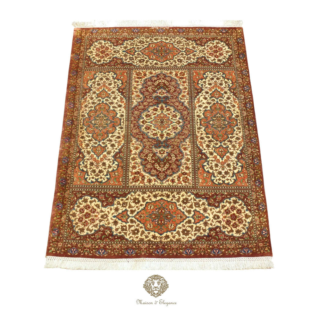 High-End Pure Silk Persian Rug - Hand-Knotted Natural Dyed Masterpiece with Signature