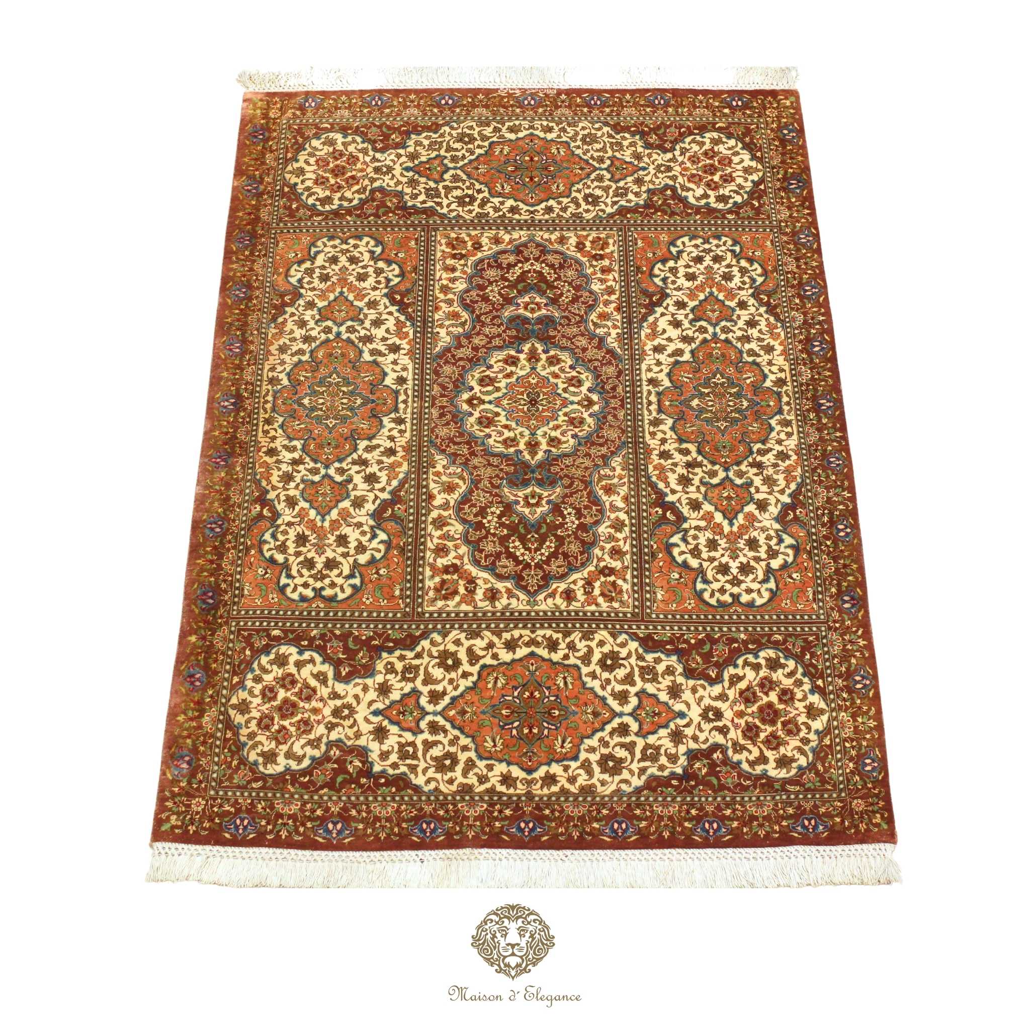 High-End Pure Silk Persian Rug - Hand-Knotted Natural Dyed Masterpiece with Signature