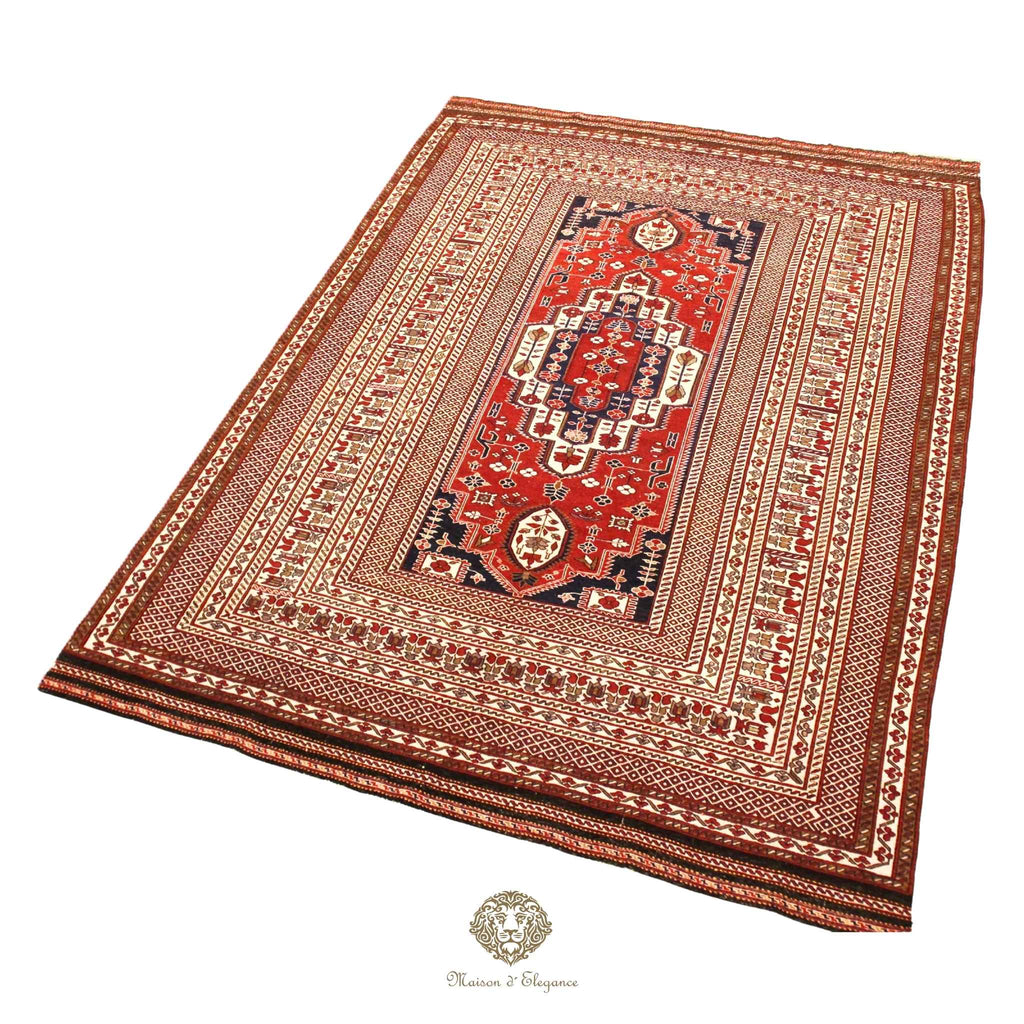 Fine Rare Flat-Weave Sumac Persian Wool Kilim | Medallion Design