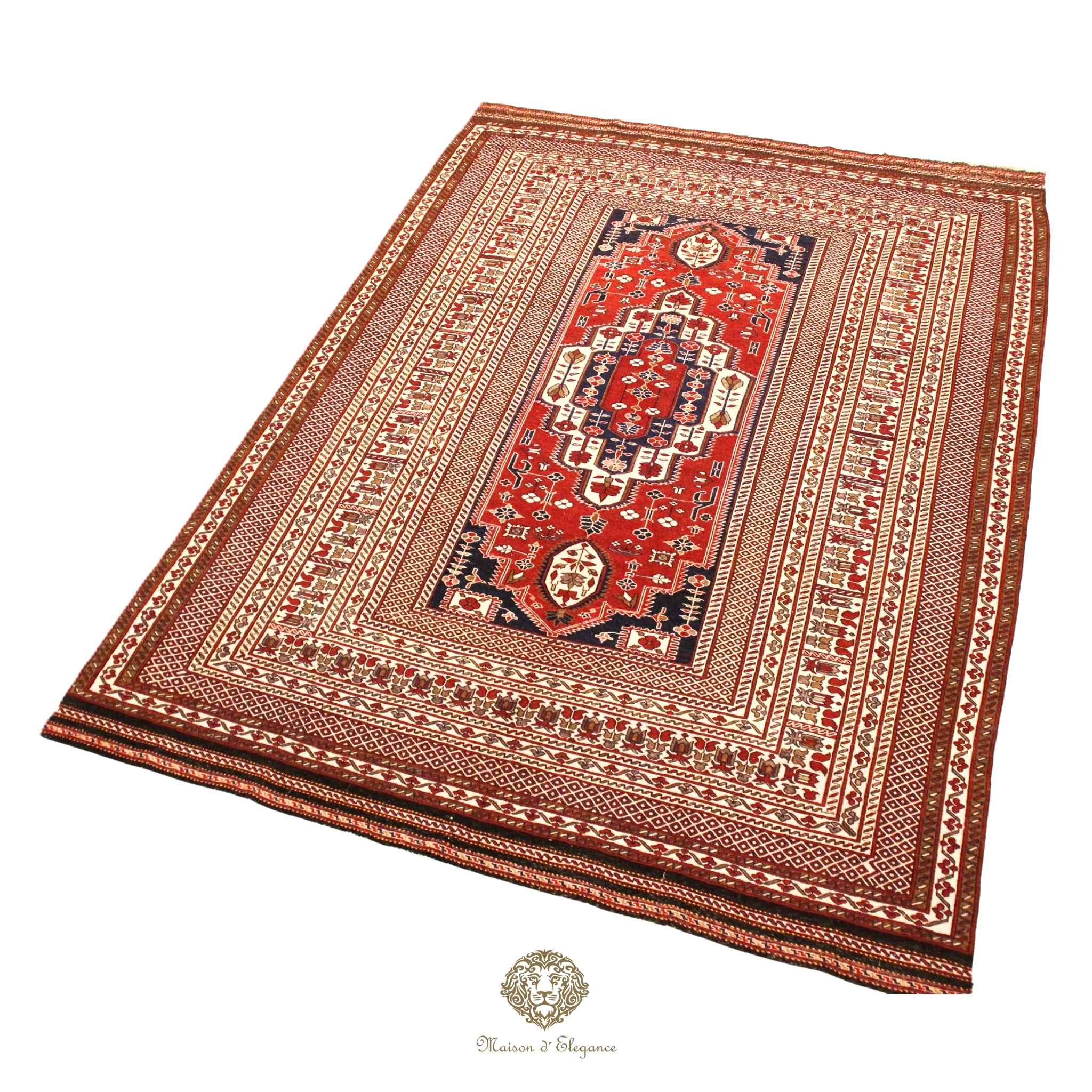 Fine Rare Flat-Weave Sumac Persian Wool Kilim | Medallion Design