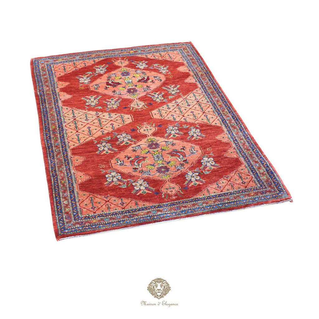 Alfombra persa Trible Fine Kashkuli con tintes naturales | Loribaft de lana hecha a mano 109 x 149 cm