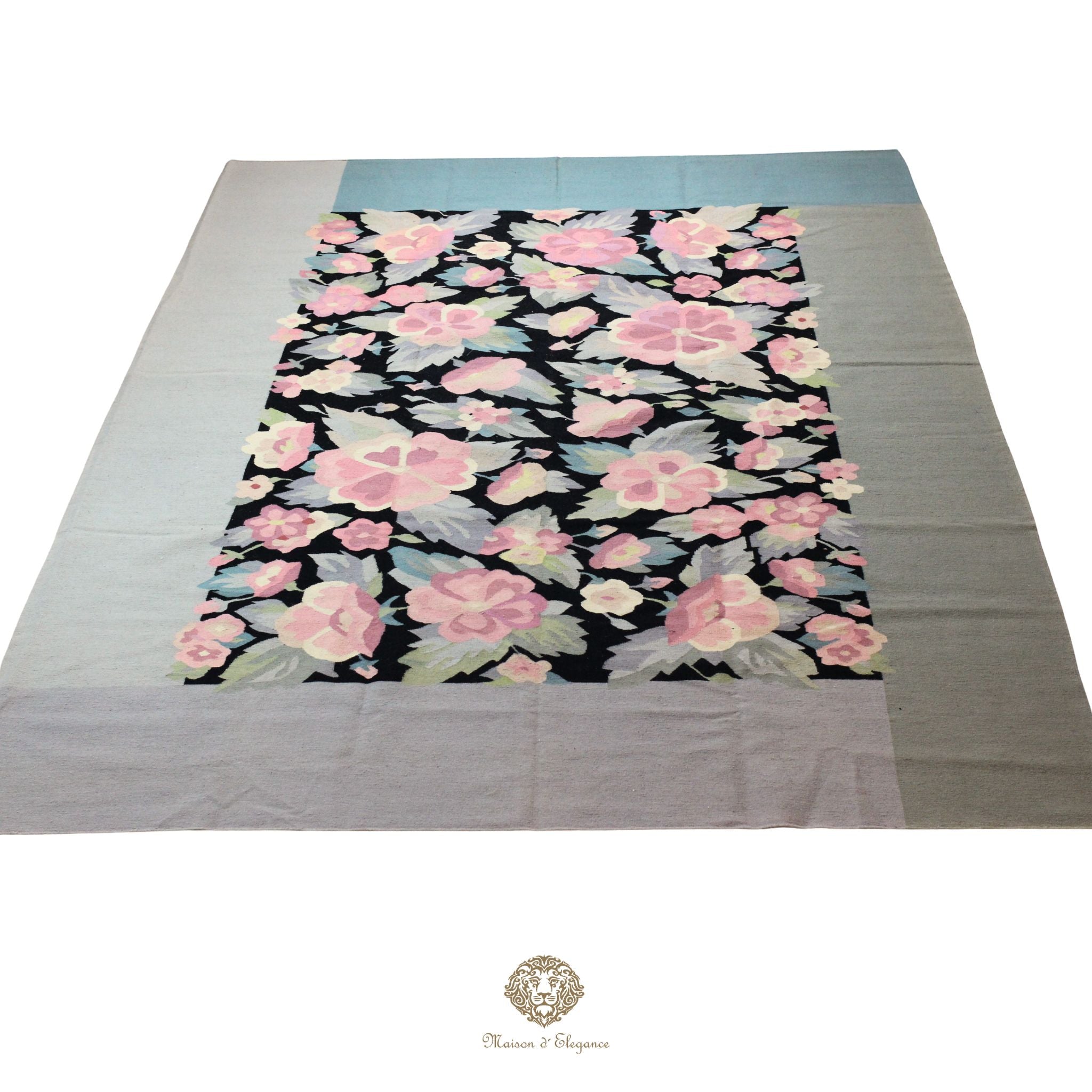 Alfombra Kilim fina, tejido plano, lana color natural | Diseño floral europeo, 270x361 cm