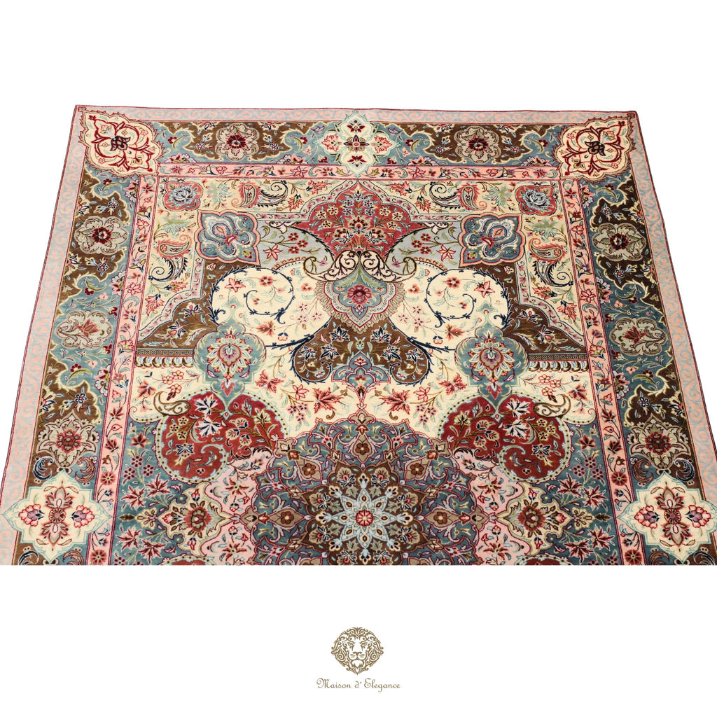 Alfombra persa Qom exclusiva de seda pura | Obra maestra anudada a mano con tintes naturales, firmada, 100 x 161 cm