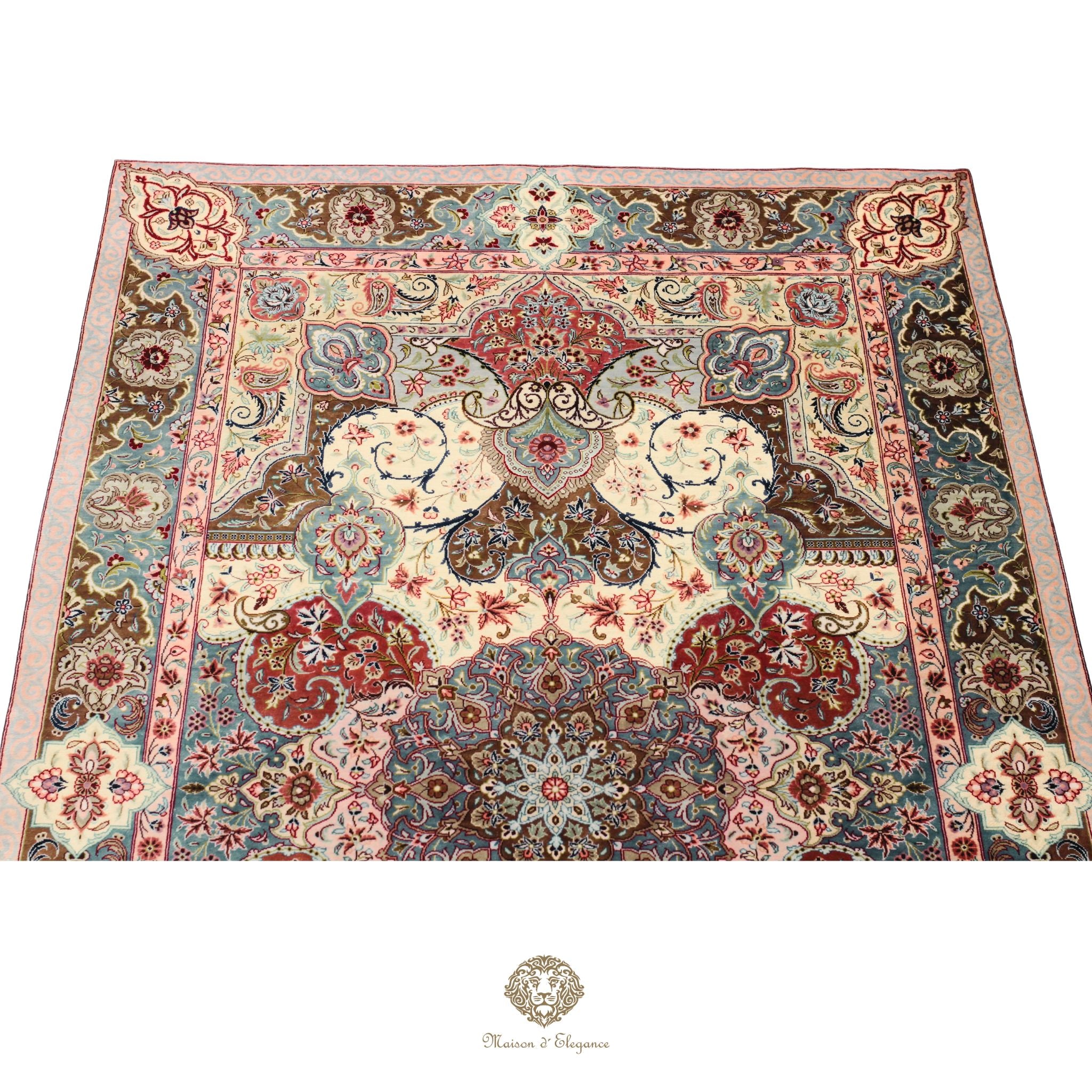 Alfombra persa Qom exclusiva de seda pura | Obra maestra anudada a mano con tintes naturales, firmada, 100 x 161 cm