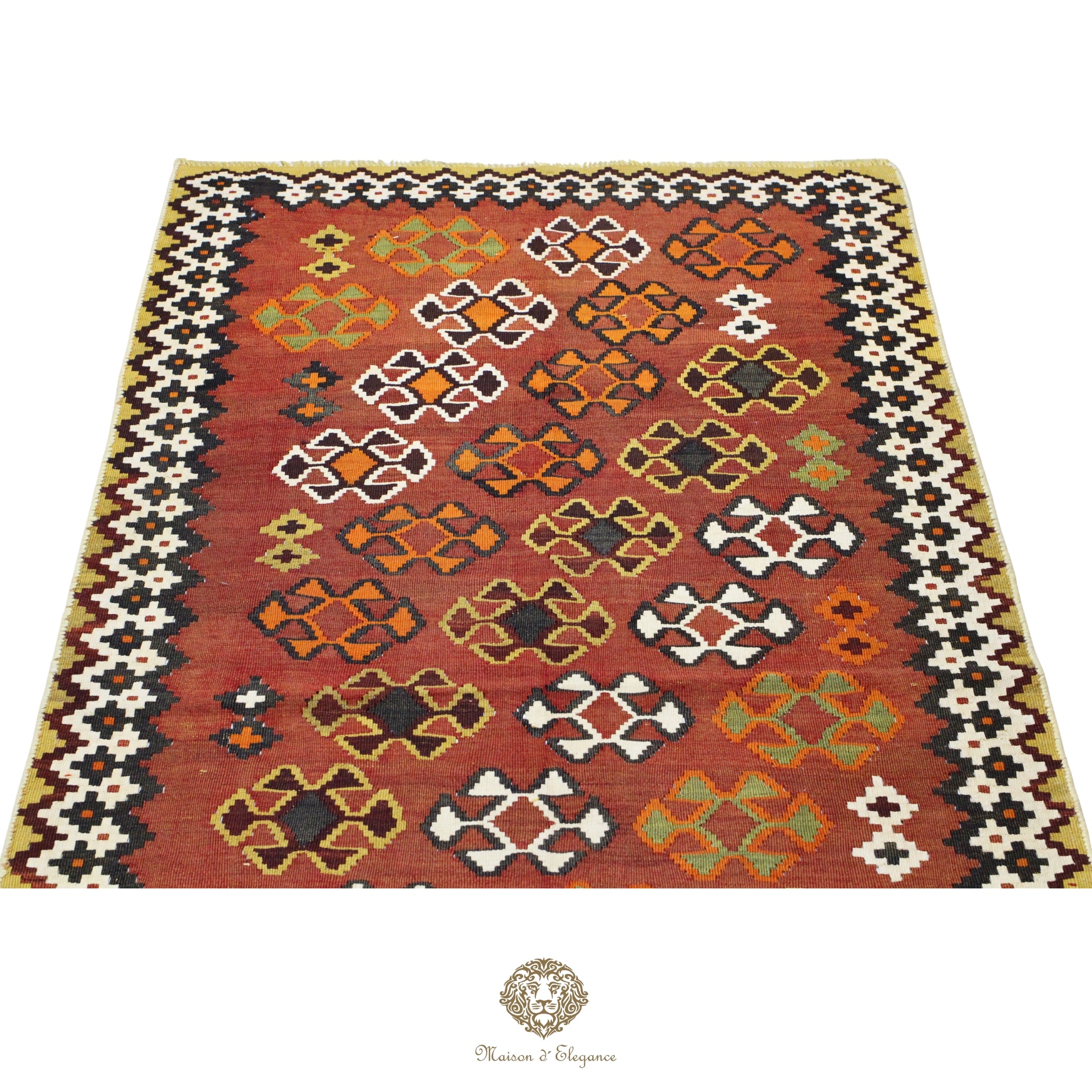 Alfombra Kilim Persa Qashqai Antigua Lana | Diseño Geométrico 116x204 cm