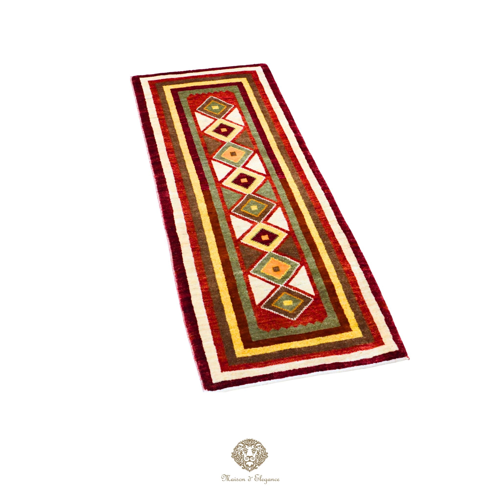 Alfombra persa Kashkuli Loribaft teñida con tintes naturales | Gabbeh de lana hecha a mano 51 x 143 cm
