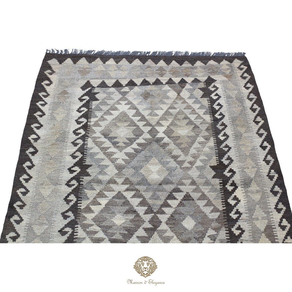 Alfombra Kilim Geométrico Transicional 1124x193cm Lana Pura Teñido Natural - Artesanal