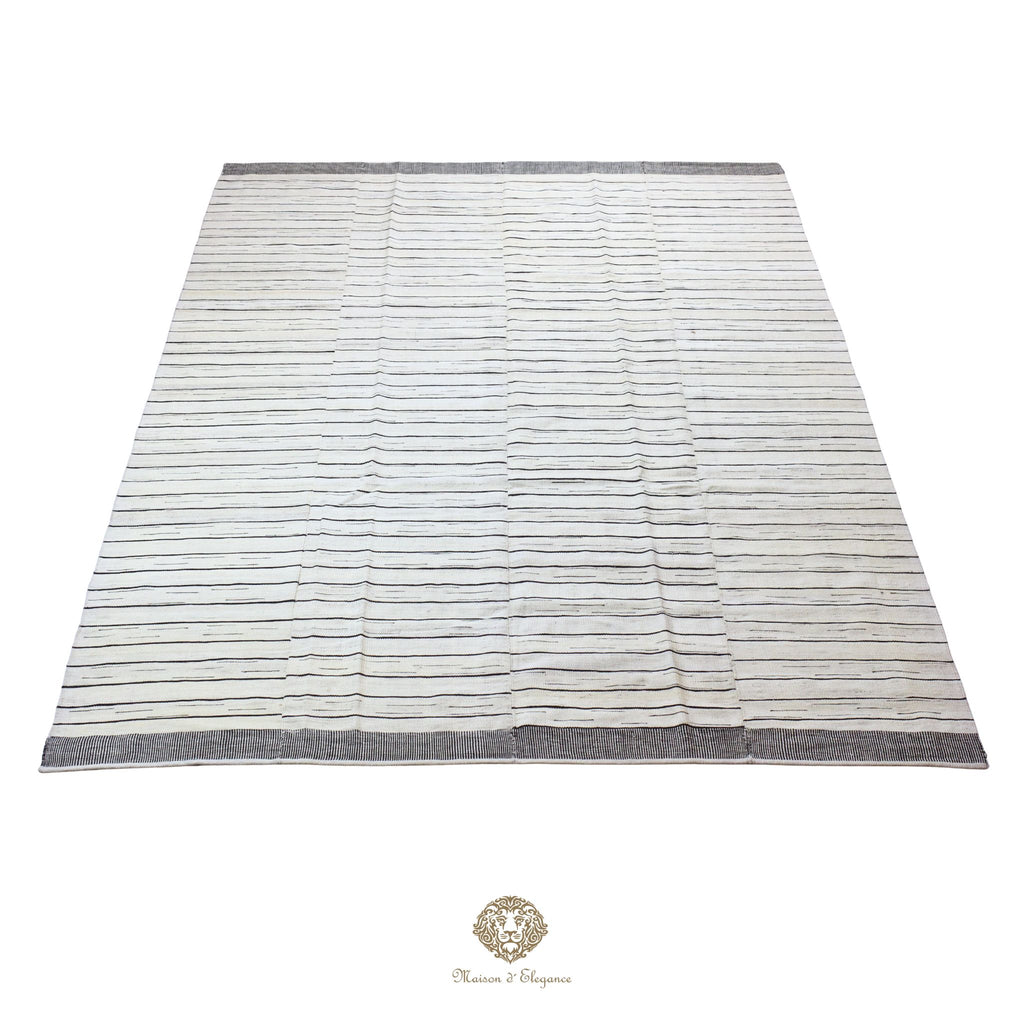 Alfombra persa Kia Sar Kilim hecha a mano de lana, blanca | Kilim de diseño Maison moderne 208 x 300 cm