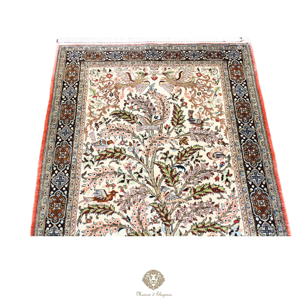 Alfombra persa exclusiva de seda pura, anudada a mano, teñida de forma natural, obra maestra de alta gama, firmada, 78 x 141 cm