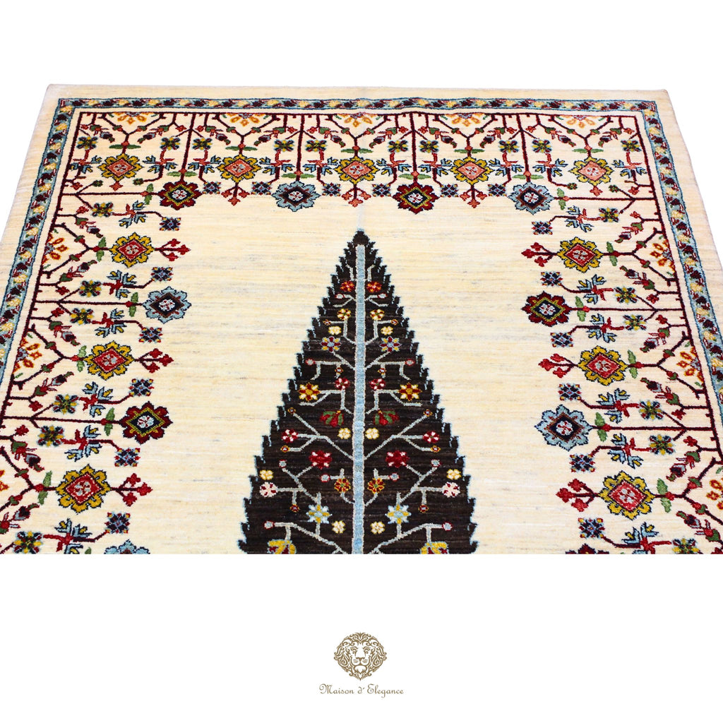 Alfombra persa de lana hecha a mano Kashkuli Nomadic | Diseño Cypress 150 x 191 cm