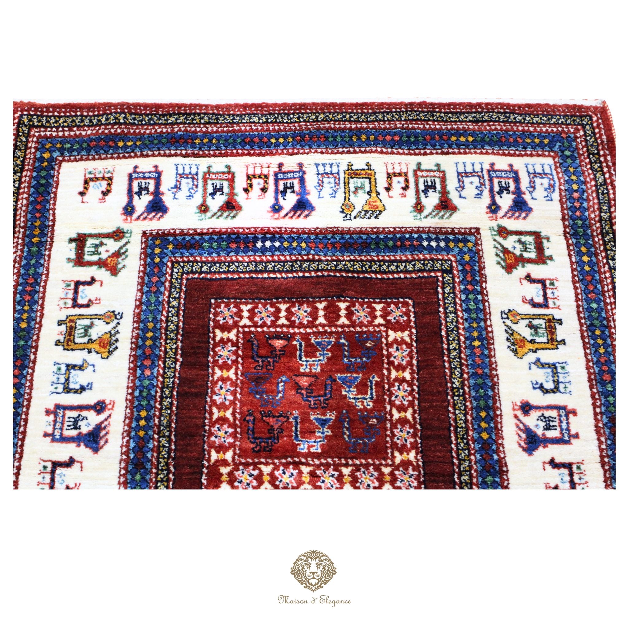 Alfombra Loribaft rojo persa Artesano nómada | Lana Artesanal diseño de animales 102x108 cm