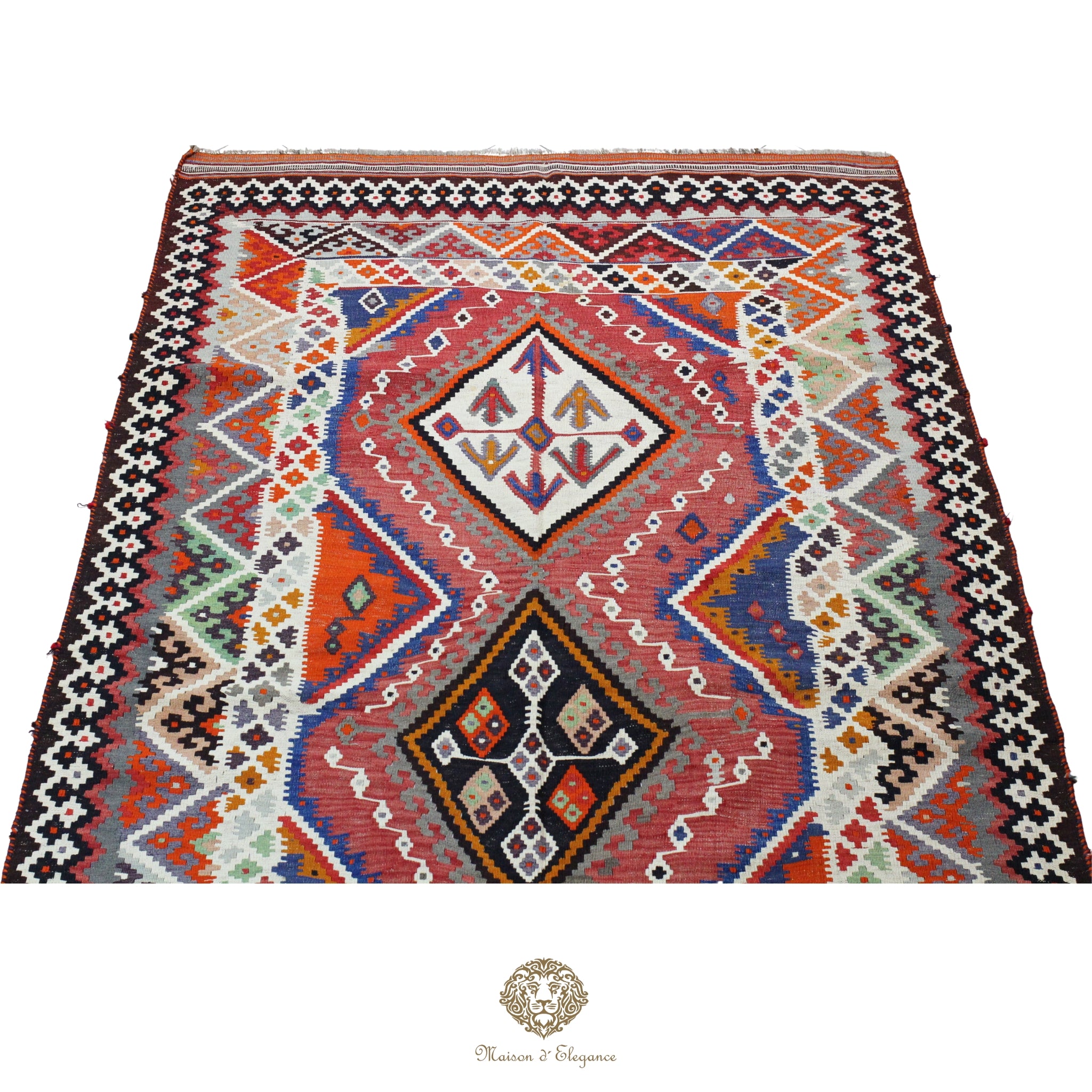 Alfombra Kilim Persa Qashqai Antigua Lana Natural Diseño Geométrico 175x330 cm