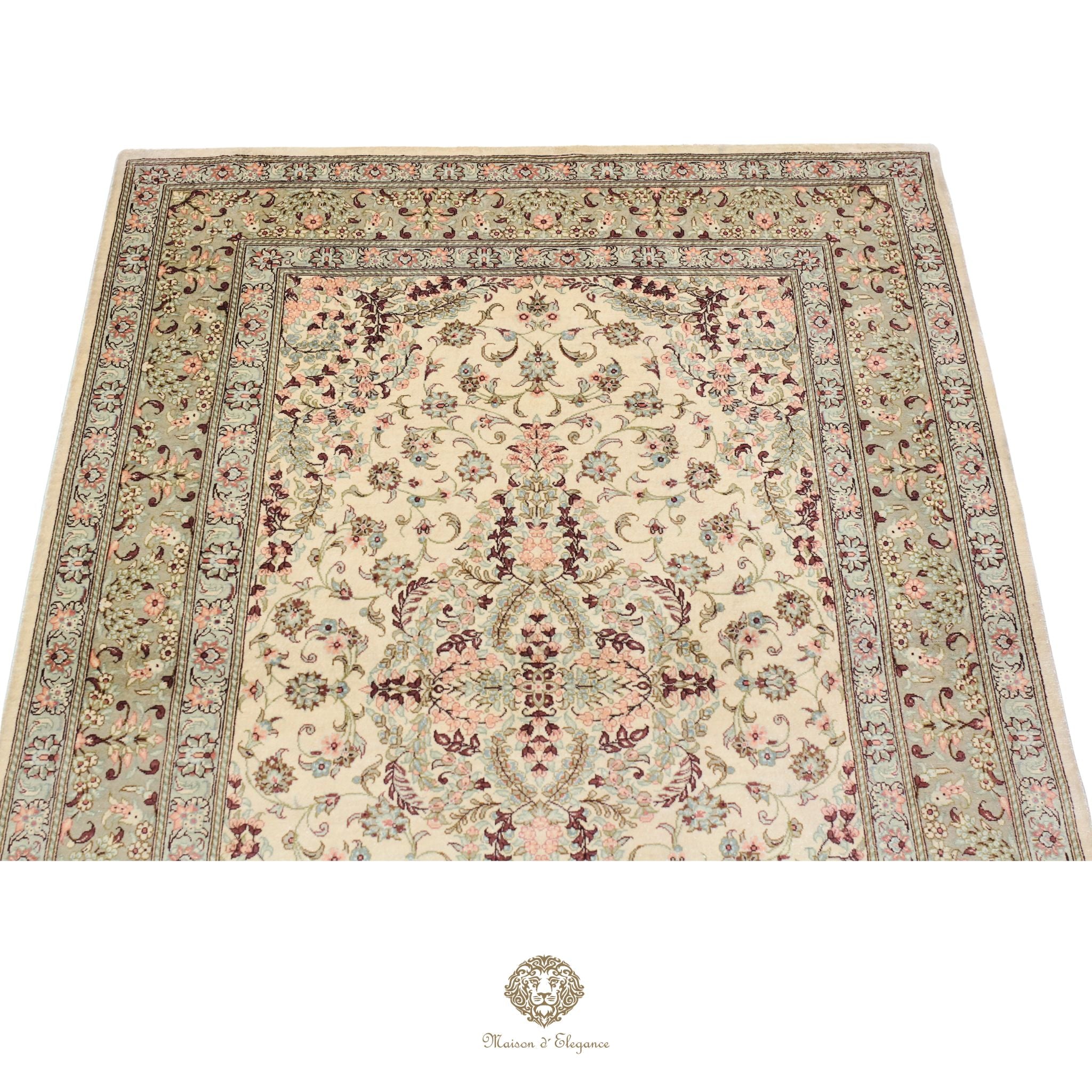 Alfombra persa exclusiva de seda pura, anudada a mano, teñida de forma natural, obra maestra de alta gama, firmada, 99 x 155 cm