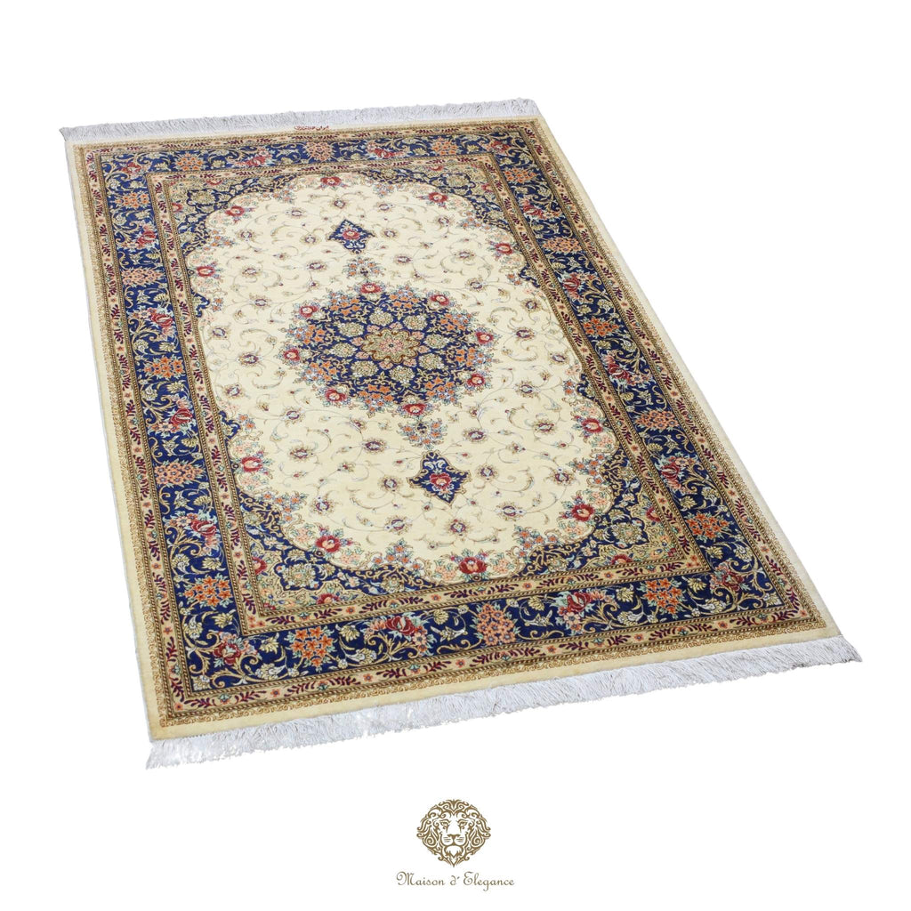 Alfombra persa exclusiva de seda pura, anudada a mano, teñida de forma natural, obra maestra de alta gama, firmada, 98 x 153 cm