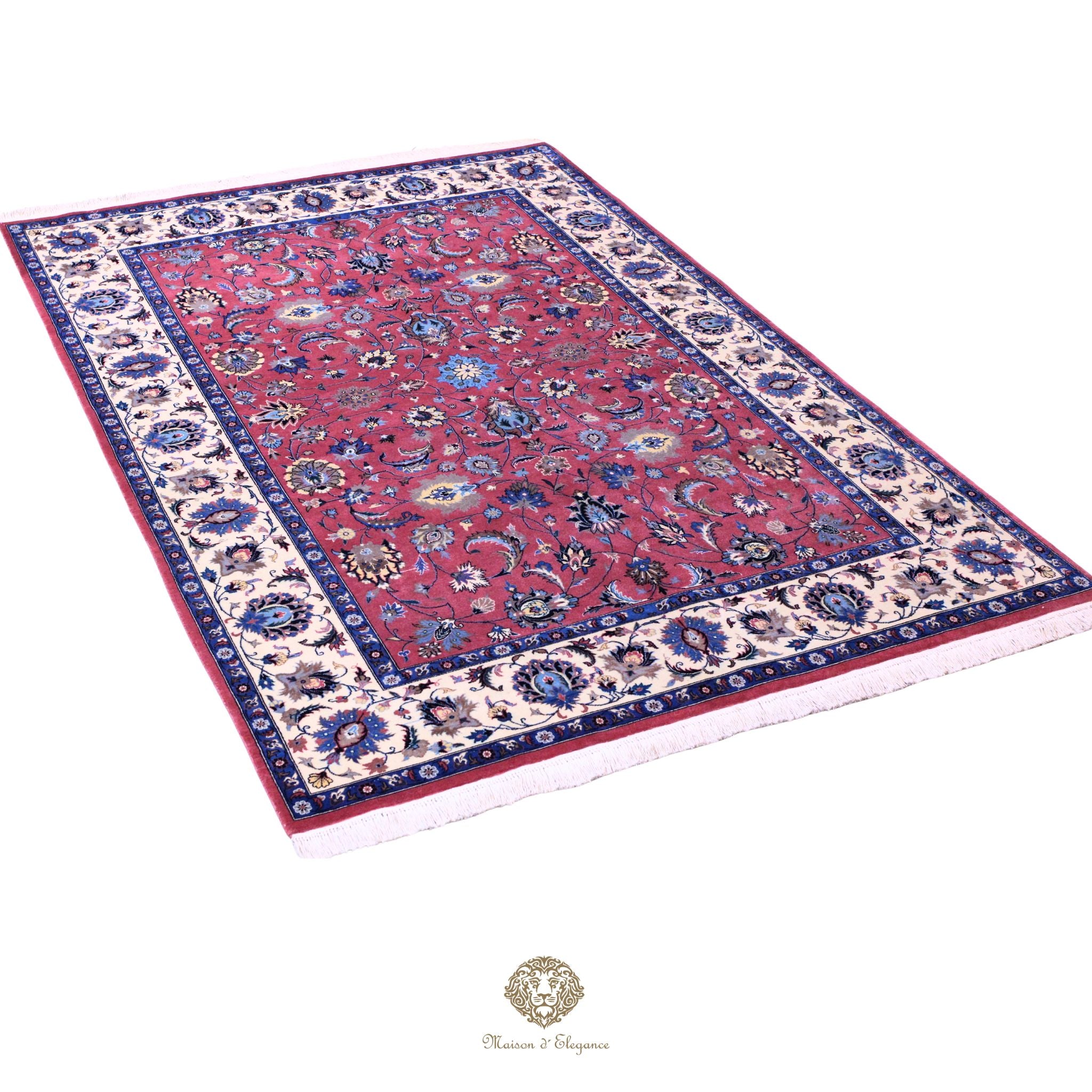 Alfombra persa Kashan | Diseño floral azul marino de lana