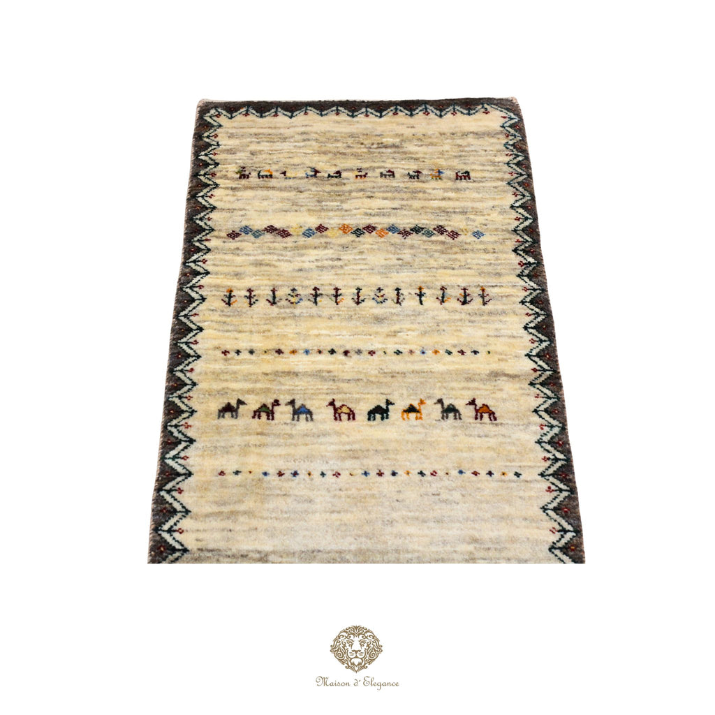 Loribaft Alfombra de pasillo persa blanca nómada artesanal | Lana Artesanal 41x150 cm
