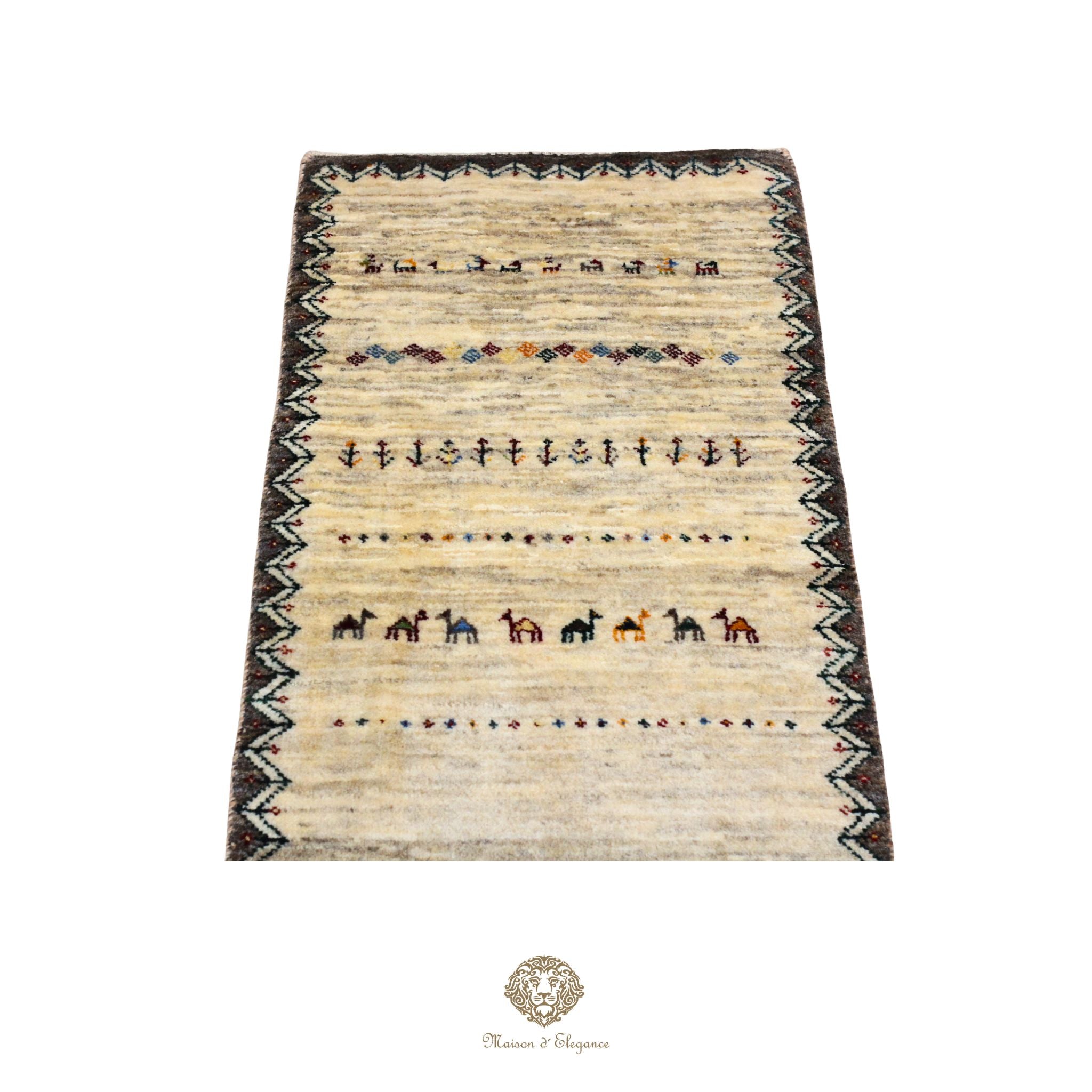Loribaft Alfombra de pasillo persa blanca nómada artesanal | Lana Artesanal 41x150 cm