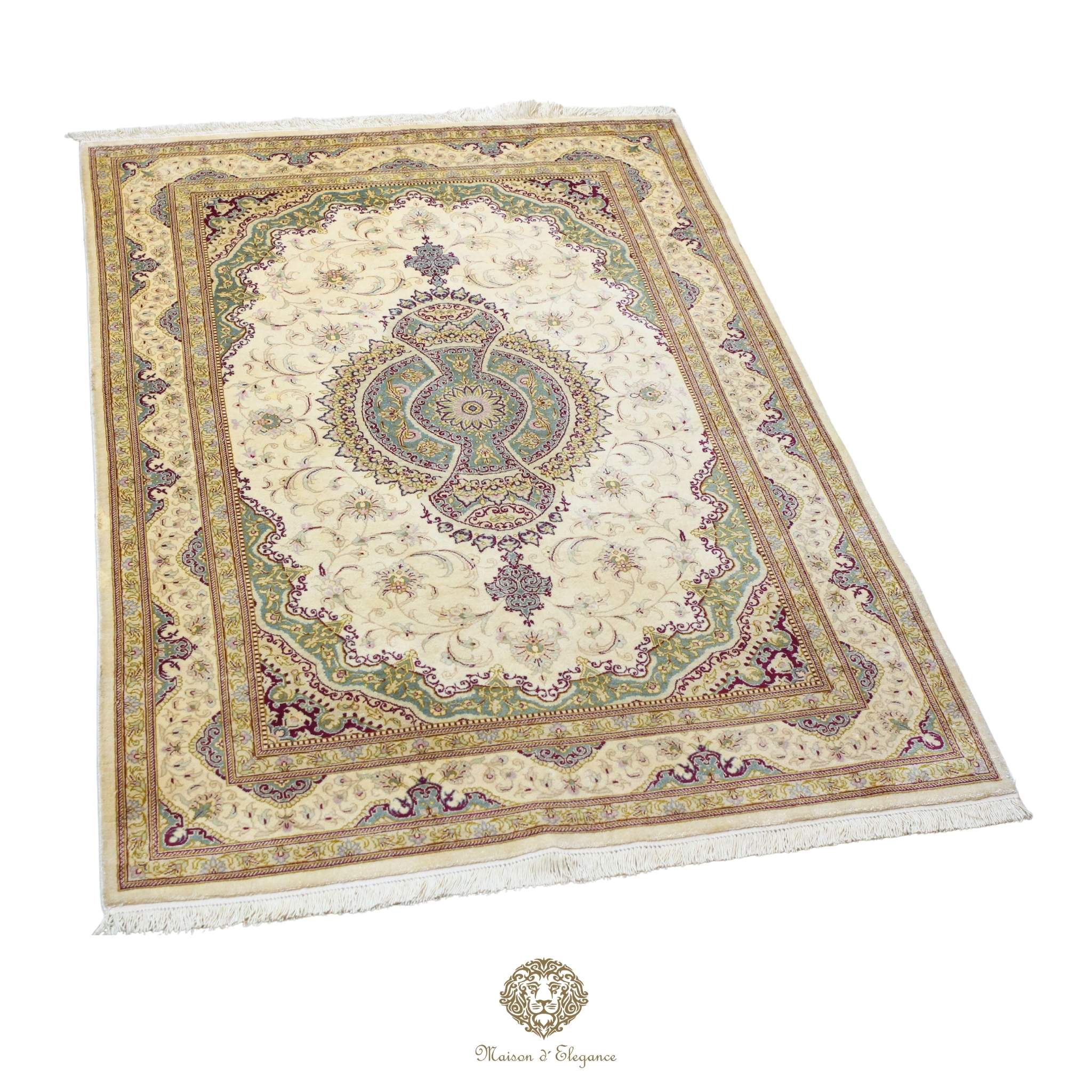 Alfombra persa exclusiva de seda pura, anudada a mano, teñida de forma natural, obra maestra de alta gama, firmada, 98 x 153 cm