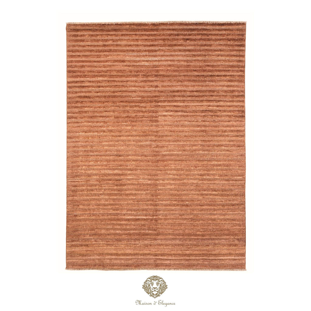 Modern Striped Wool Rug - Handmade Contemporary Design with Textured Relief Pattern