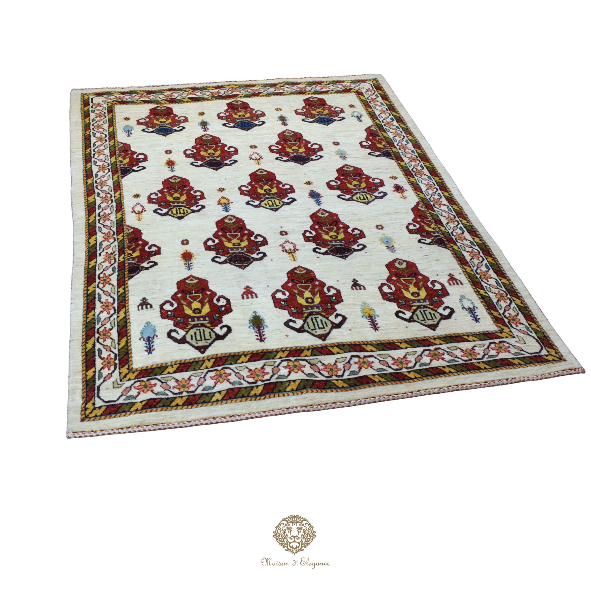 Alfombra persa Trible Fine Kashkuli con tintes naturales | Gabbeh de lana hecha a mano 147 x 212 cm