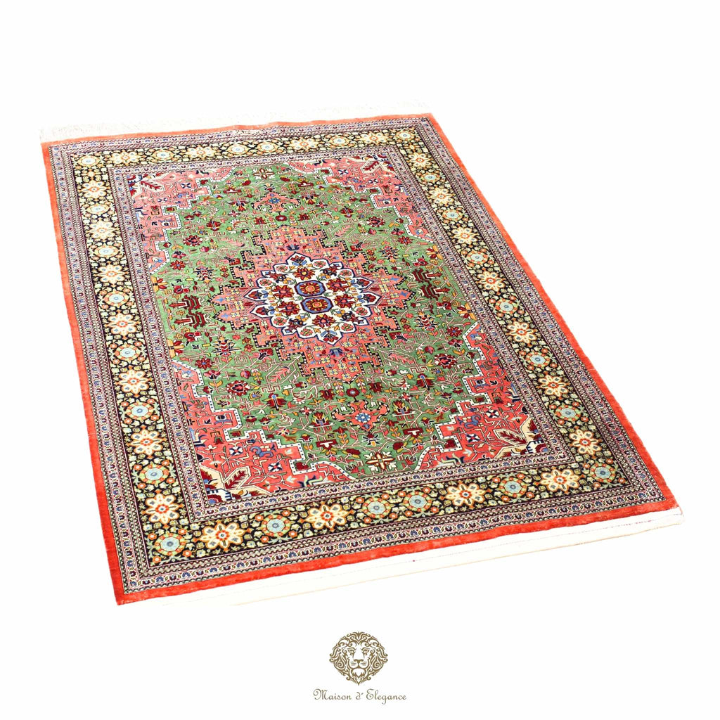 Alfombra persa exclusiva de seda pura, anudada a mano, teñida de forma natural, obra maestra de alta gama, firmada, 101 x 155 cm
