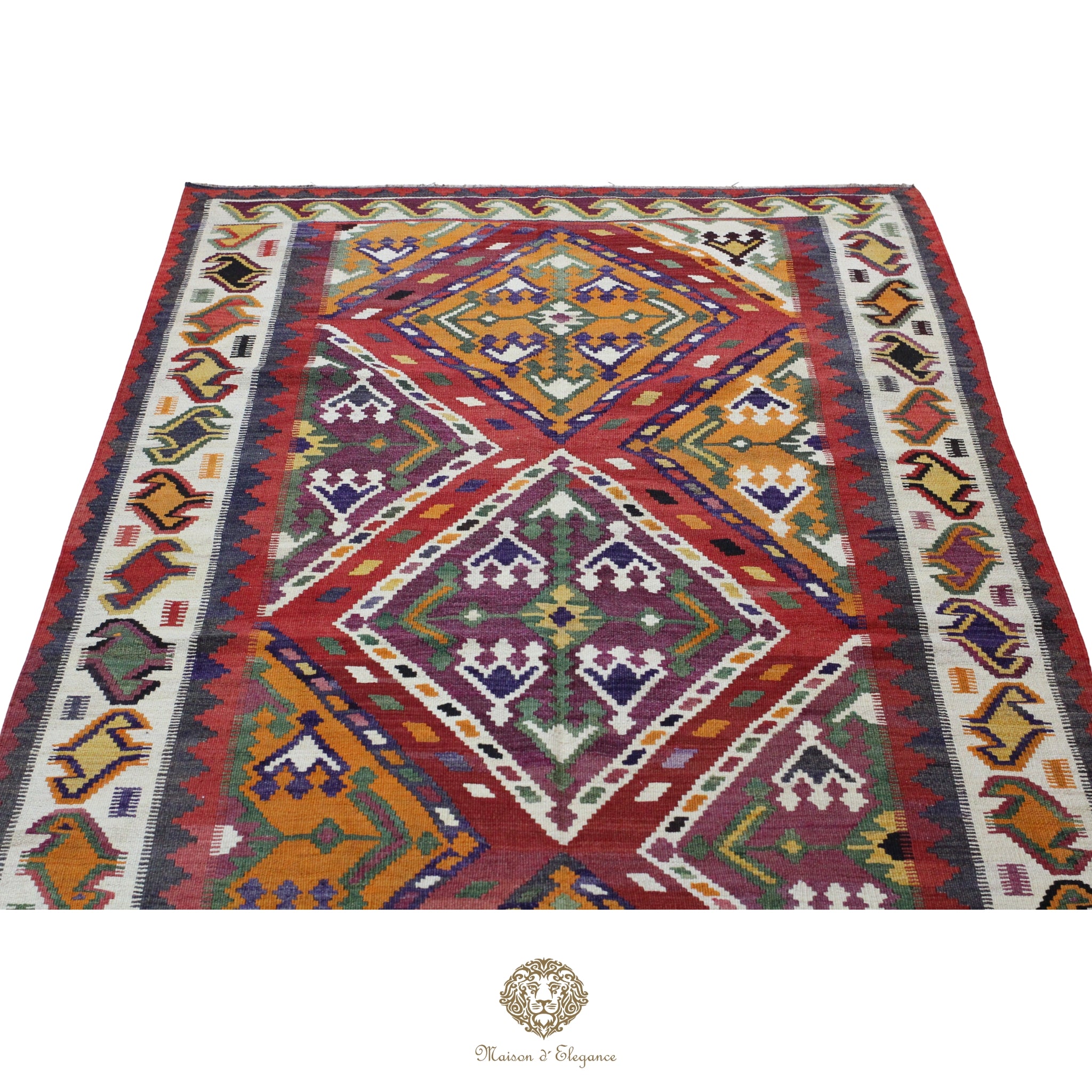 Alfombra Kilim Persa Qashqai Antigua Lana Natural Diseño Geométrico 164x281 cm
