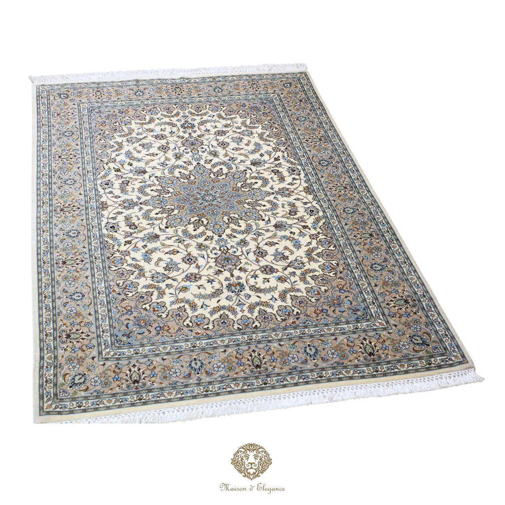 Alfombra persa exclusiva de seda pura, anudada a mano, teñida con tintes naturales, obra maestra de alta gama, firmada, 98 x 150 cm. Diseño Medallón.