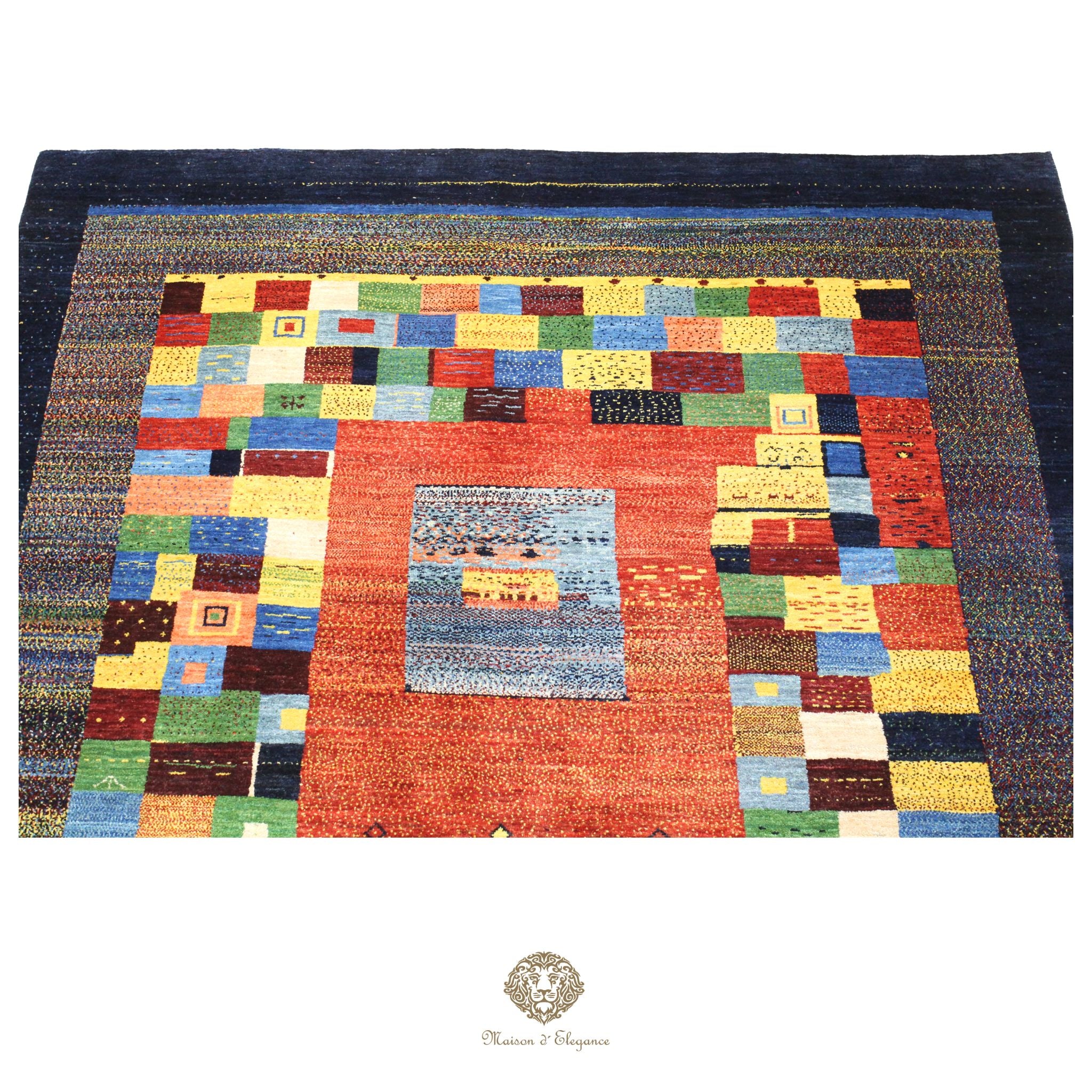 Alfombra persa Kashkuli colorida vistosa | Gabbeh de lana hecha a mano 196 x 201 cm