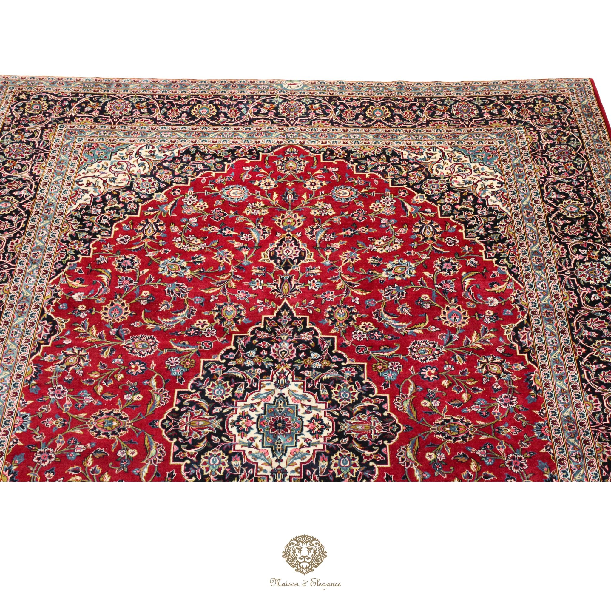Impresionante alfombra clásica persa Kashan con diseño de medallón | Colores naturales vibrantes 300 x 395 cm