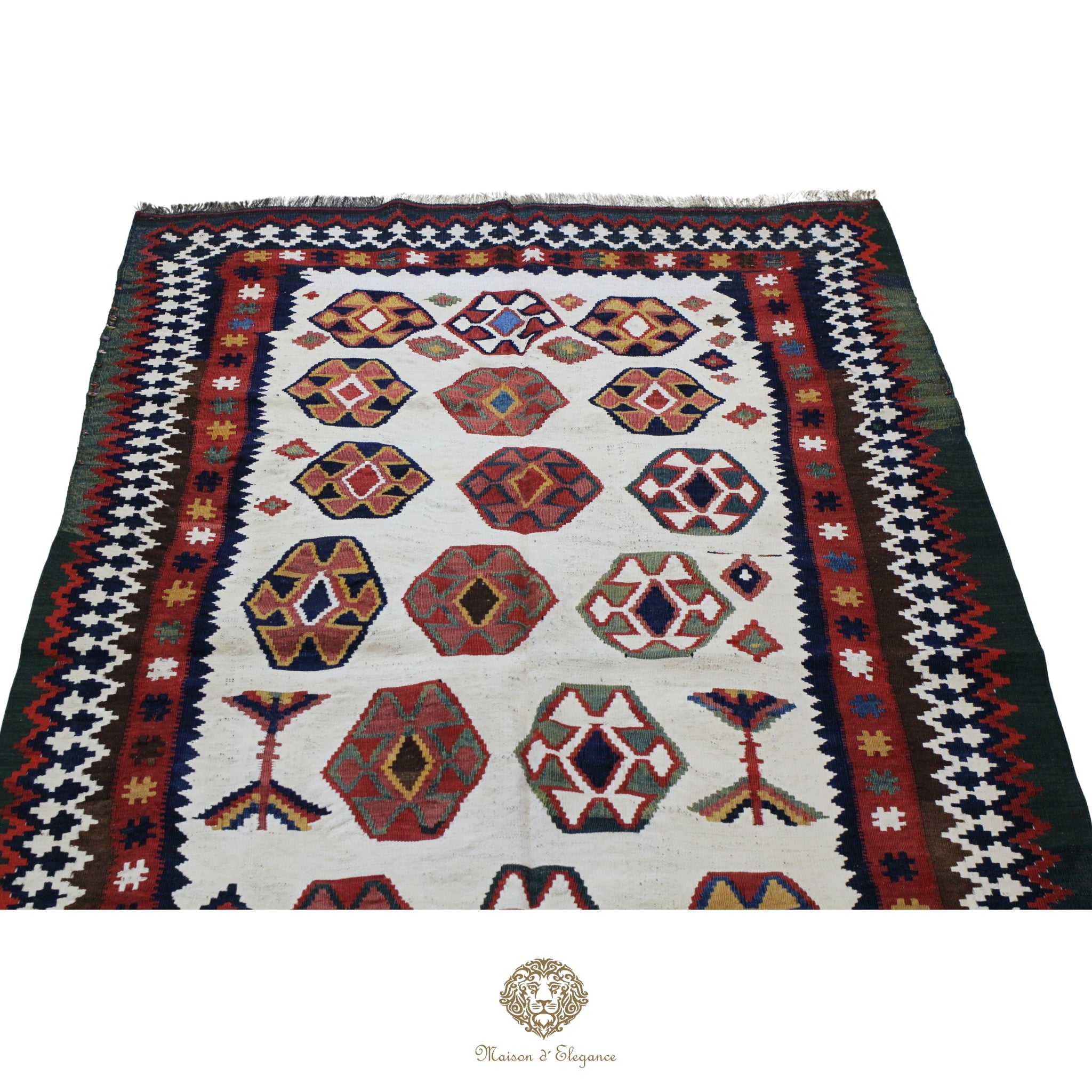 Alfombra Kilim Persa Qashqai Antigua Lana | Diseño Geométrico 136x237 cm