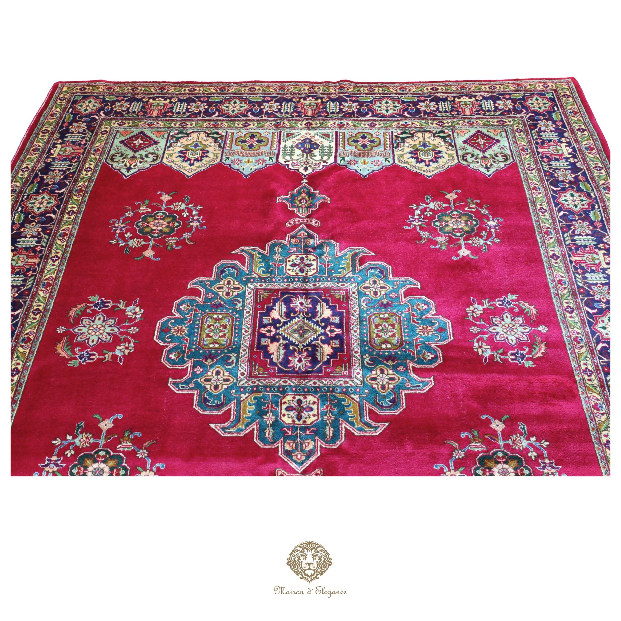 Alfombra persa clásica de lana Tabriz teñida naturalmente | Diseño de medallón hecho a mano 413 x 300 cm
