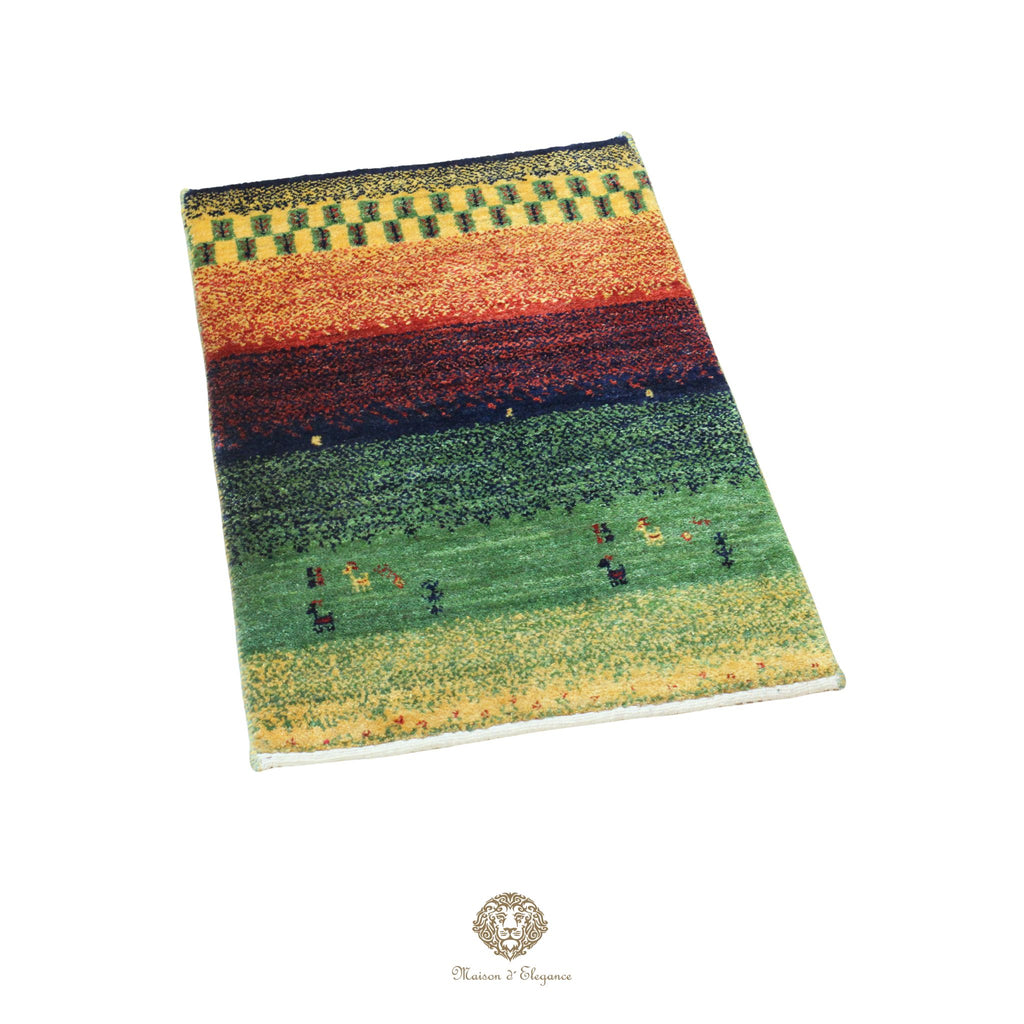 Alfombra persa Kashkuli de lana teñida naturalmente y colorida | Gabbeh hecha a mano 60 x 87 cm